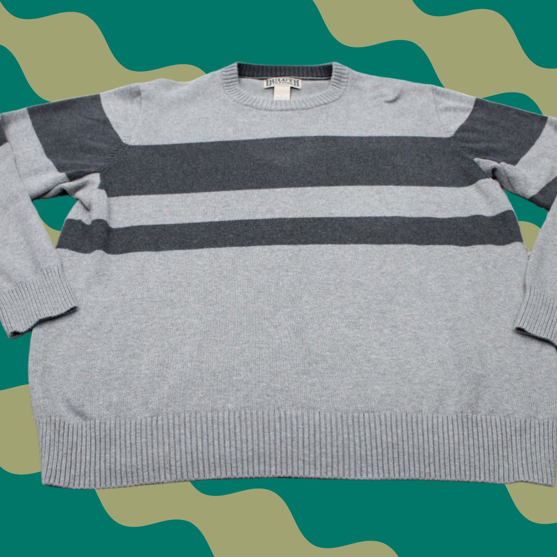 Vintage Duluth Sweater Men L Gray Strongarm Cotton Crew Stripe Pullover Knit Wool? Size US L / EU 52-54 / 3 - 1 Thumbnail