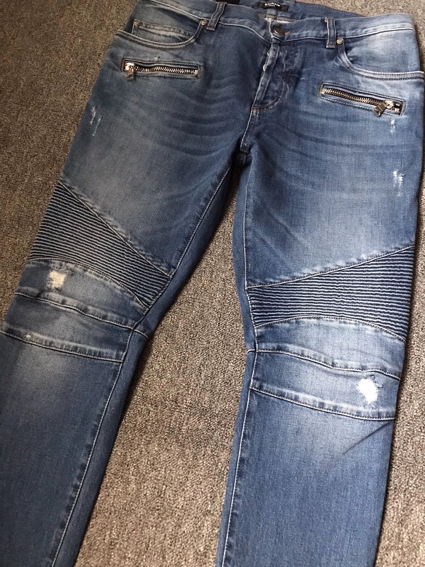 Balmain BALMAIN Biker Slim Distressed Knee Jeans W33 Size US 33 - 3 Thumbnail