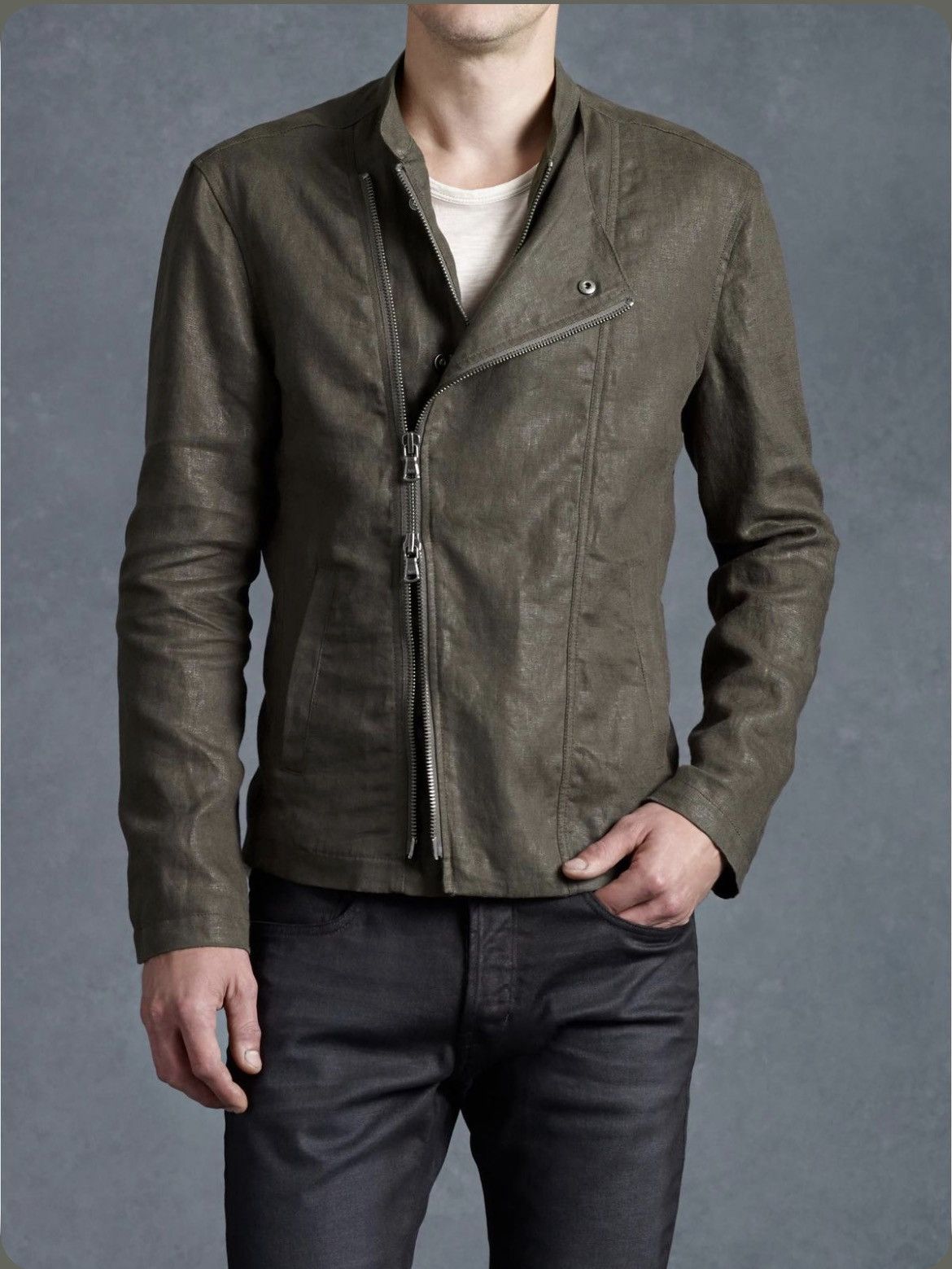 John Varvatos Linen Moto Jacket Medium Size US M / EU 48-50 / 2 - 2 Thumbnail