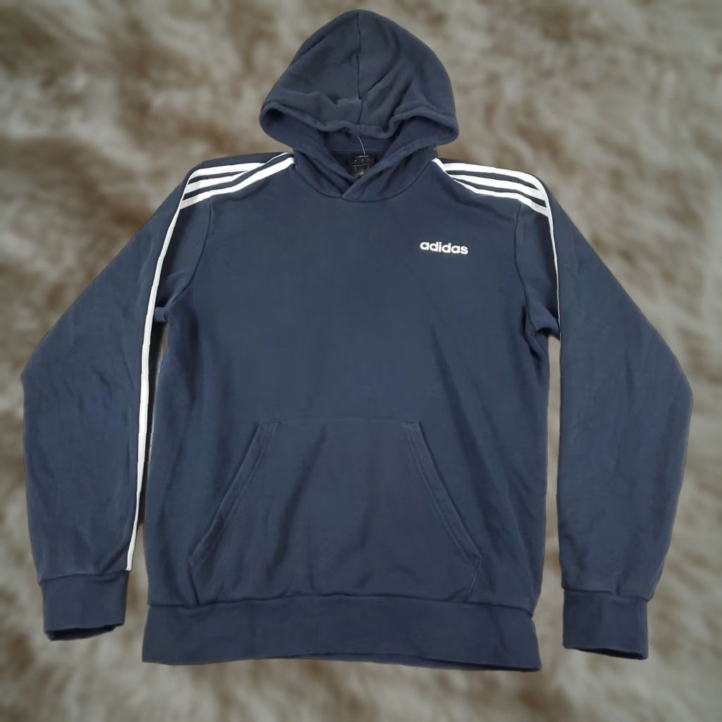 Adidas adidas Mens Hoodie Pullover Sweatshirt Blue Knit Cotton Blend Polyester Logo Mock Neck Long Sleeve Regular Size M Size US M / EU 48-50 / 2 - 1 Thumbnail