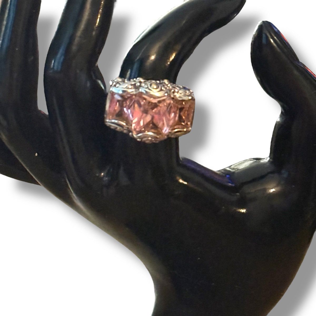 Vintage Vintage 18KGE white gold pink gemstone statement ring Size ONE SIZE - 2 Thumbnail