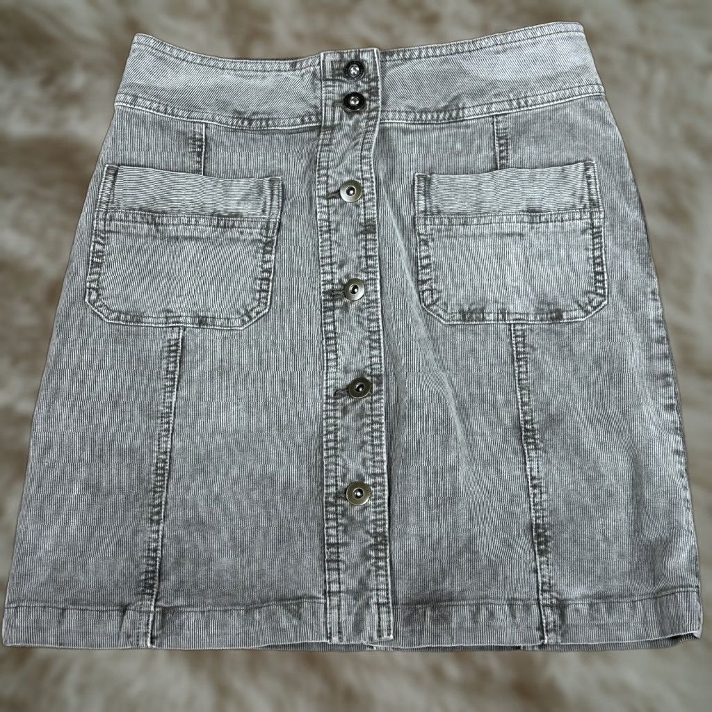Prana prAna Gray Corduroy Mini Skirt Button Up A-Line Pockets Cotton Casual Sz 4 Womens Skirt Short Native: None Size 27" / US 4 / IT 40 - 1 Thumbnail