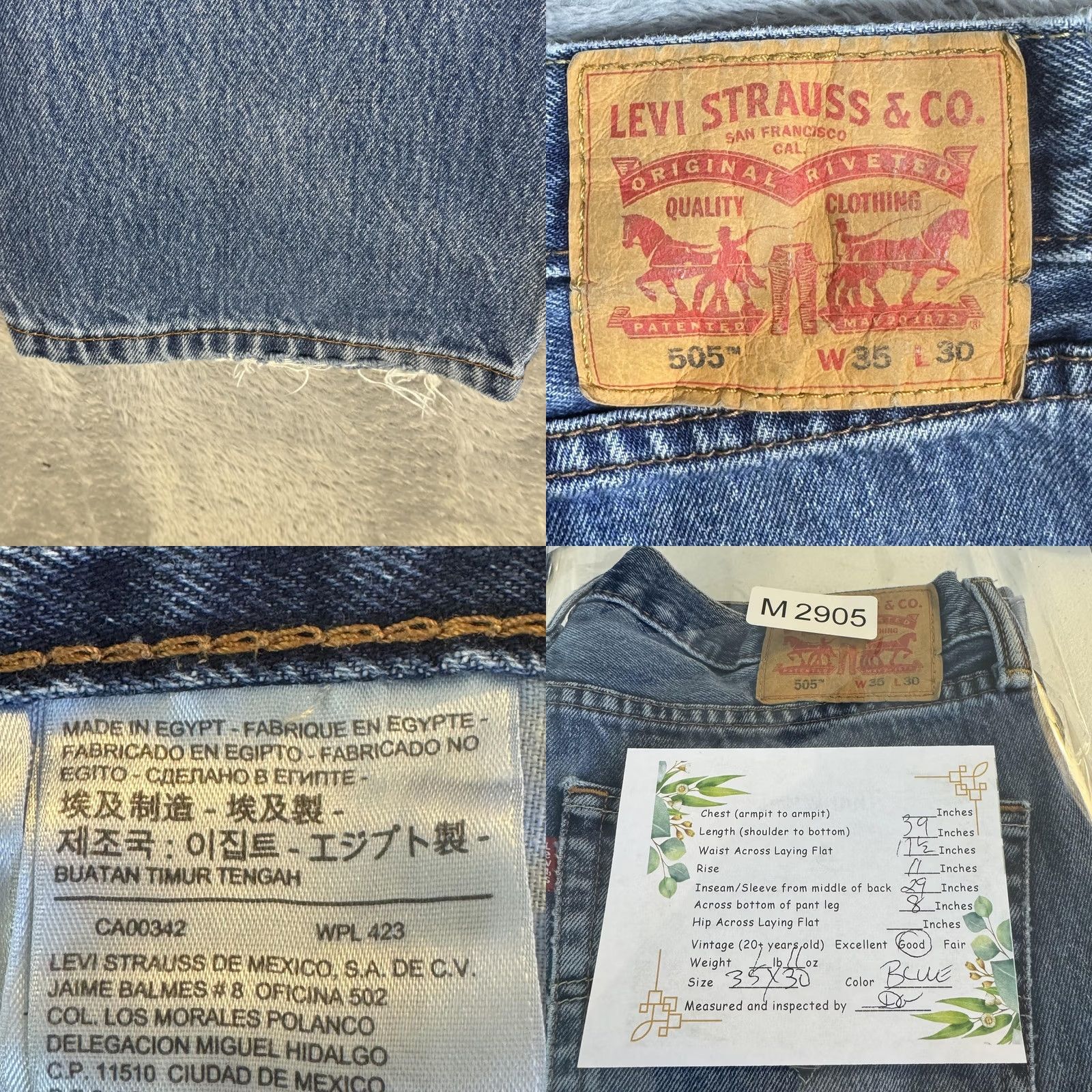 Levi's VINTAGE Levi's 505 Jeans Mens 35x30 Blue Denim Straight Leg 100 Cotton Classic Size US 35 - 8 Thumbnail