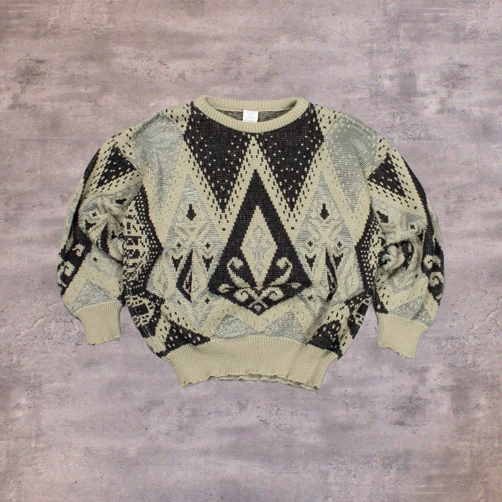 Japanese Brand VTG 90's Diamond Pattern Oversize Knitted Crewneck Sweater Size US L / EU 52-54 / 3 - 1 Thumbnail