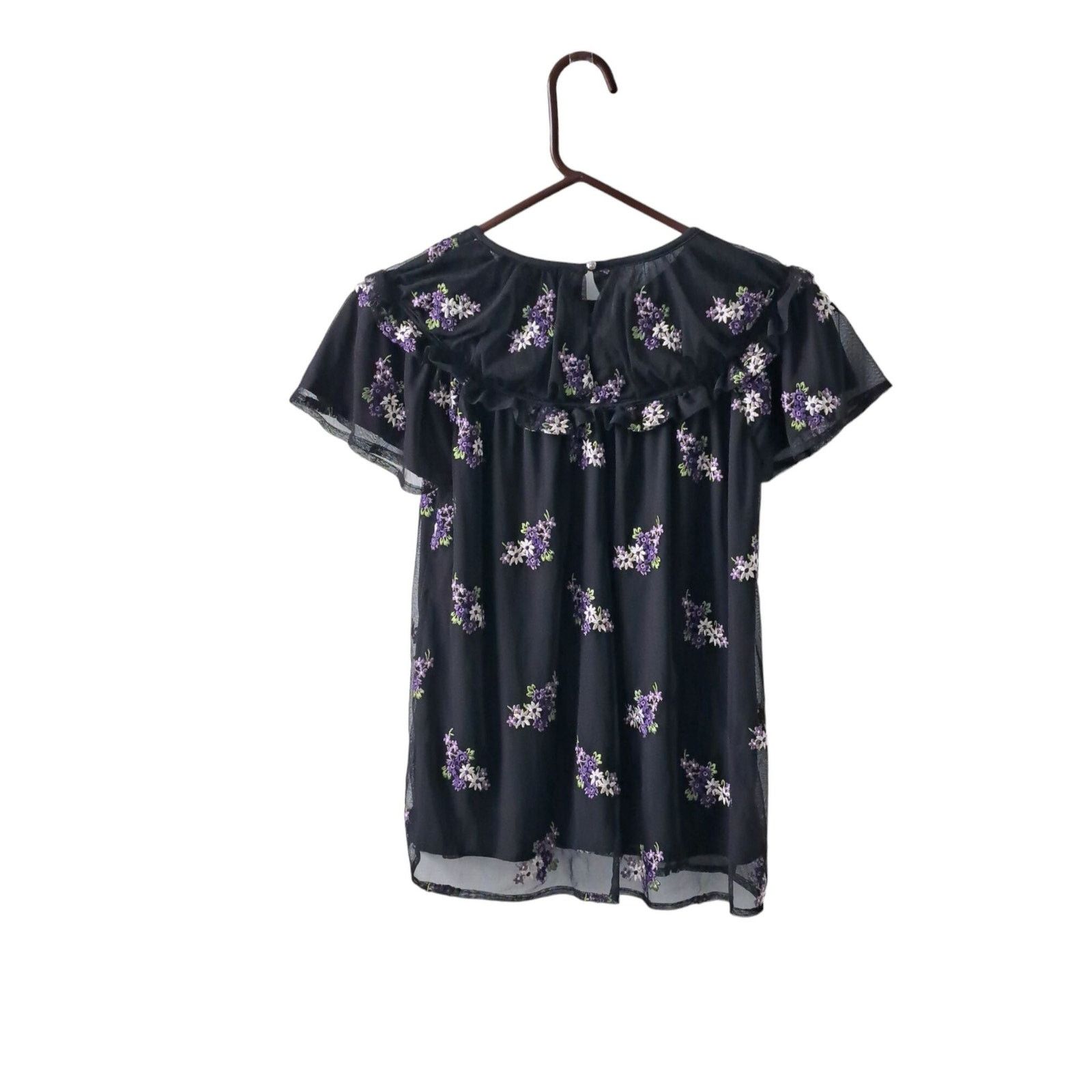 Michael Kors Michael Kors Forget Me Not Black & Purple Floral Blouse XS Size XS / US 0-2 / IT 36-38 - 6 Thumbnail