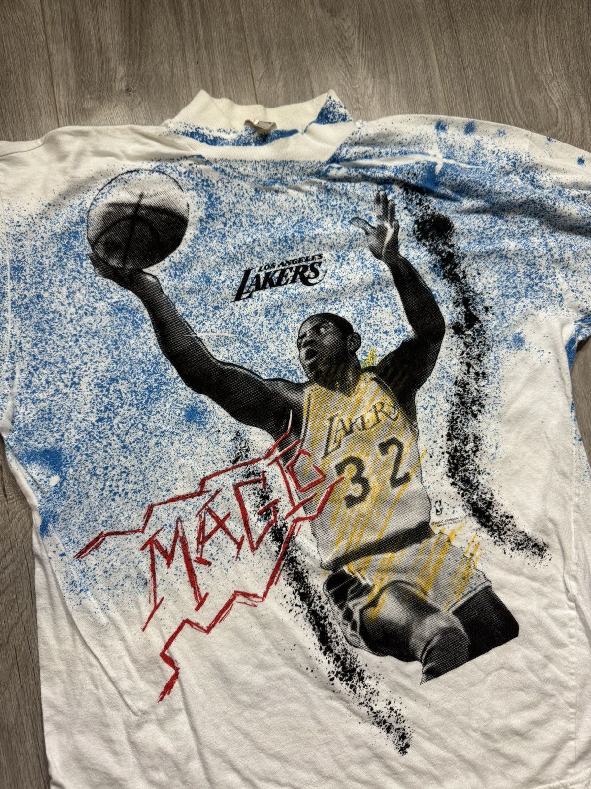 NBA Vintage 90's LA Lakers Magic Johnson T's All Over Print Size US L / EU 52-54 / 3 - 3 Thumbnail
