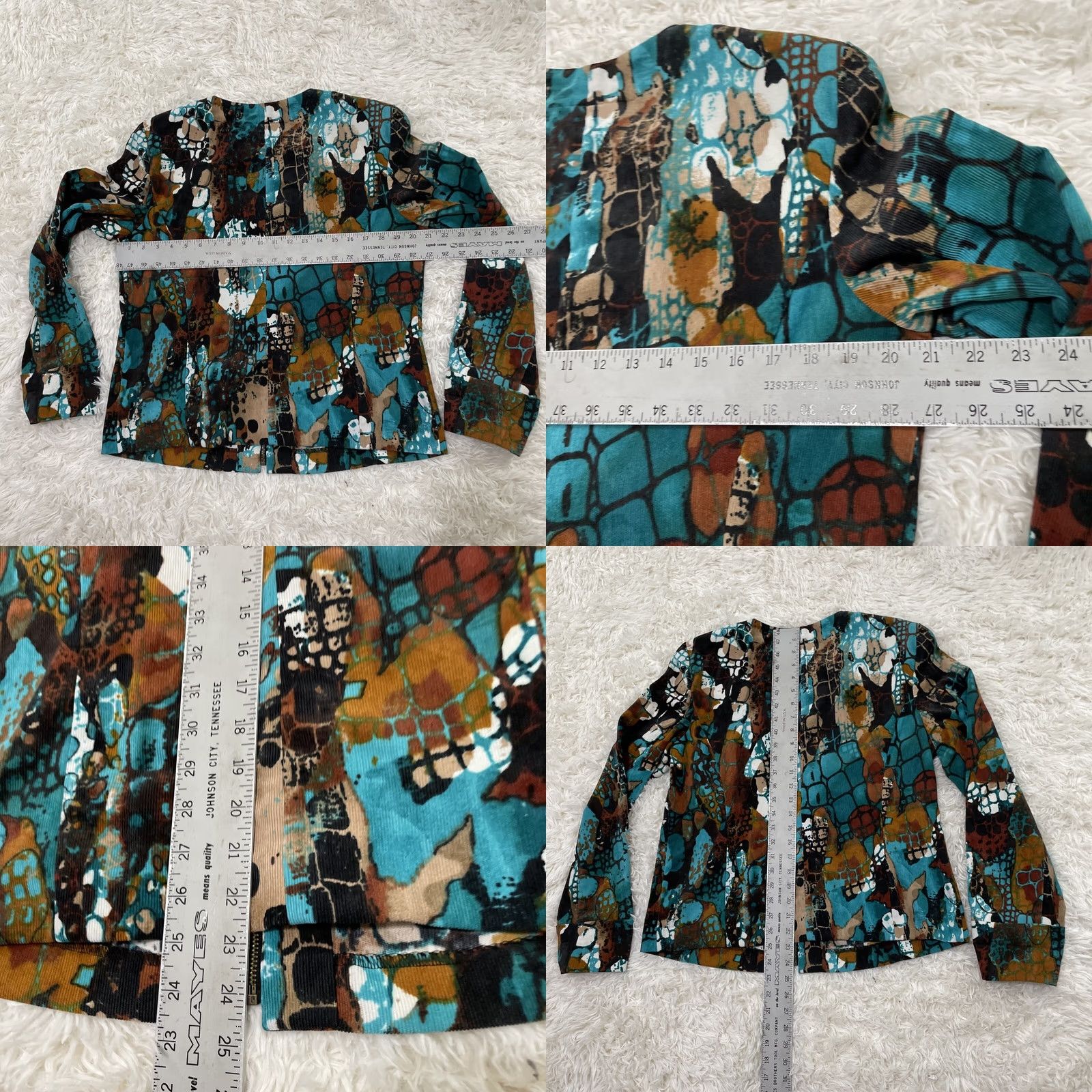 Altea REQUIREMENTS Teal Corduroy Jacket Women L Abstract Western Boho Zip Coat L Size L / US 10 / IT 46 - 8 Thumbnail