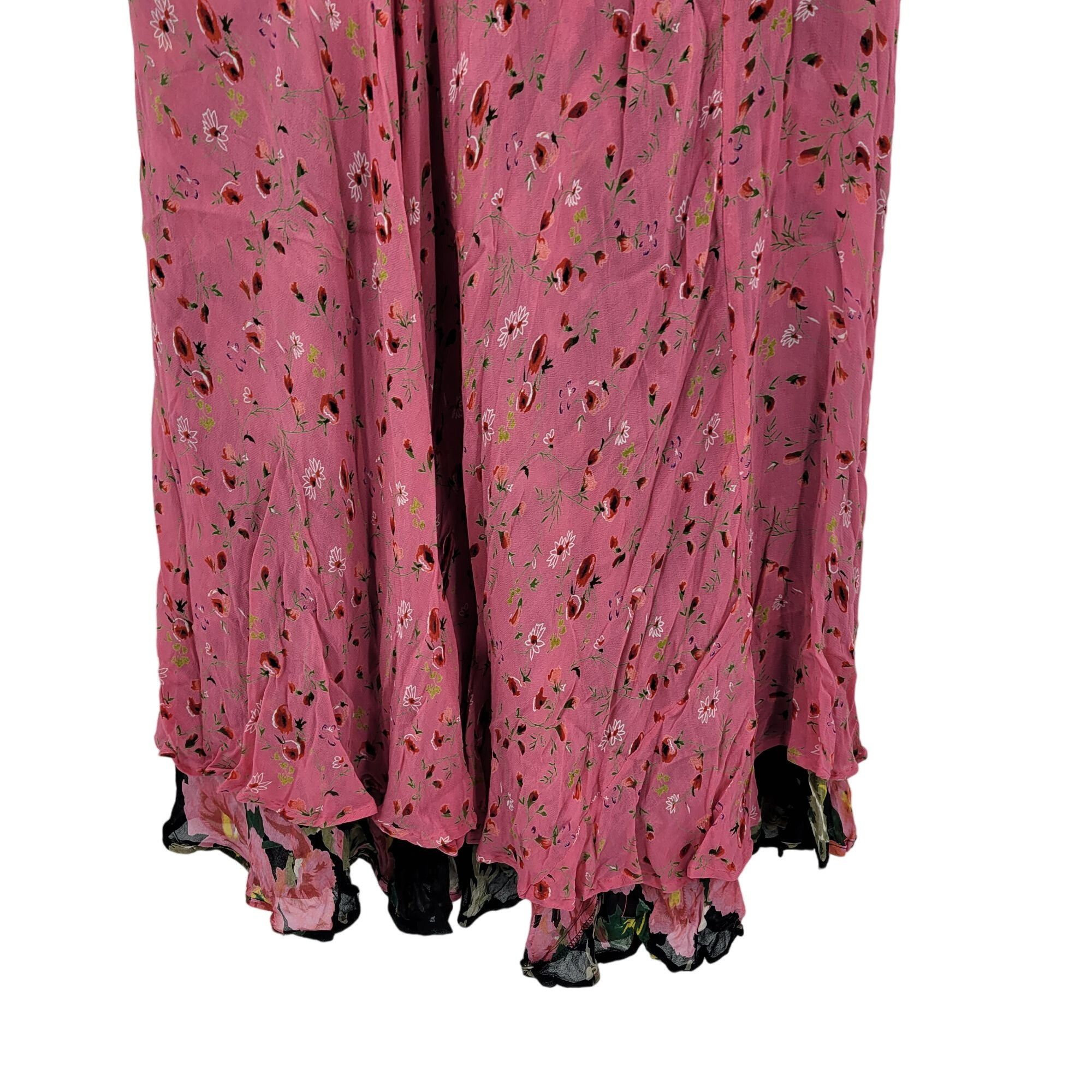 Vintage Vintage Reversible Floral Maxi Skirt M Black Pink Ditzy Size 35" - 5 Thumbnail