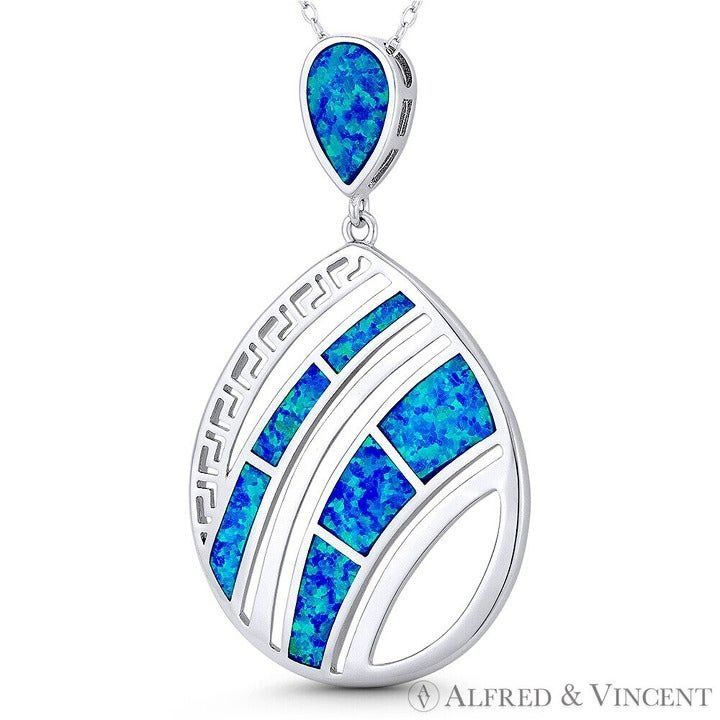 Other Tear-Drop Greek Key Charm Created Opal Pendant Size ONE SIZE - 1 Preview