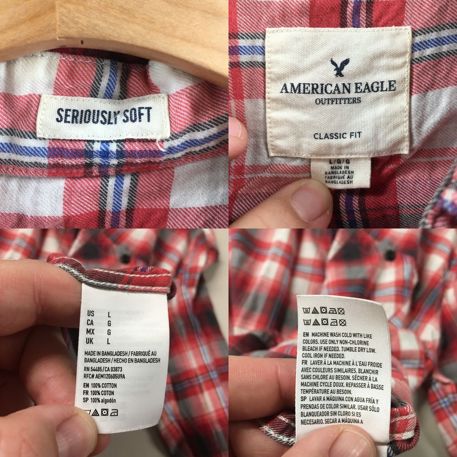 American Eagle Outfitters American Eagle Outfitters Shirt L Red Plaid Button Down Cotton Long Sleeve Mens Size US L / EU 52-54 / 3 - 9 Thumbnail