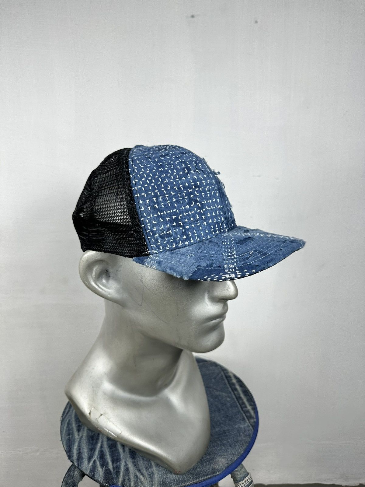 Handmade Custom Made Distressed Patchwork Boro Trucker hats Size ONE SIZE - 8 Thumbnail