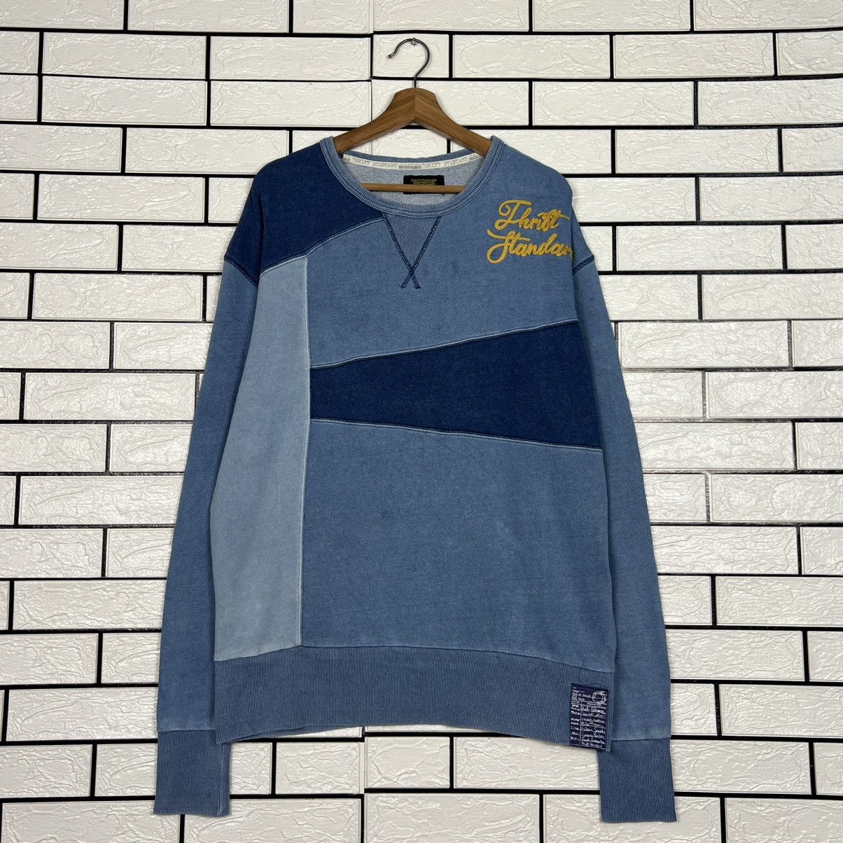 Japanese Brand THRIFT STANDARD Patchwork Sweatshirt Denim Style #4067-C185 Size US M / EU 48-50 / 2 - 1 Thumbnail