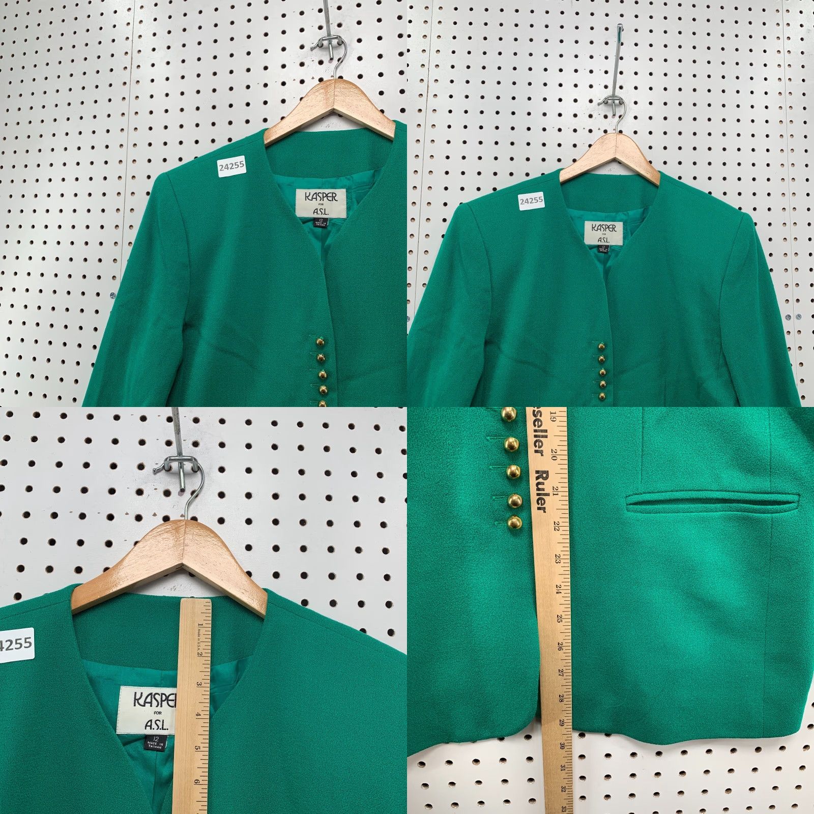 Kasper Kasper Blazer Womens Size 12 Green 100% Wool Jacket Size XL / US 12-14 / IT 48-50 - 8 Thumbnail