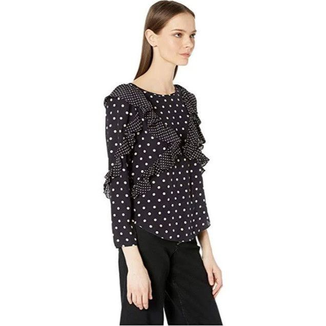 Designer Rebecca Taylor Silk Dot Print Ruffle Top Blouse Size M / US 6-8 / IT 42-44 - 3 Thumbnail