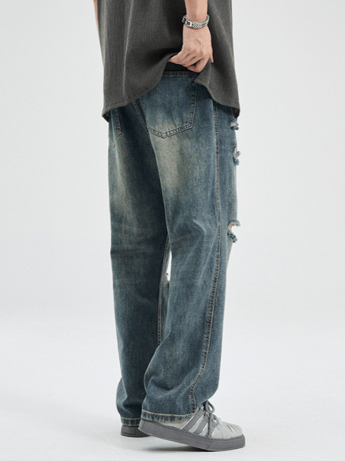 Japanese Brand Japanese washed distressed retro straight loose ripped jeans Size US 32 / EU 48 - 4 Thumbnail