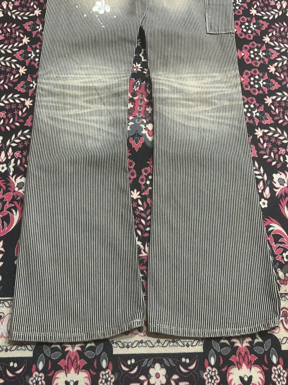 Japanese Brand American Varosh Pinstripe Double Knee Ripped Flared Jeans Size 28" / US 6 / IT 42 - 10 Thumbnail