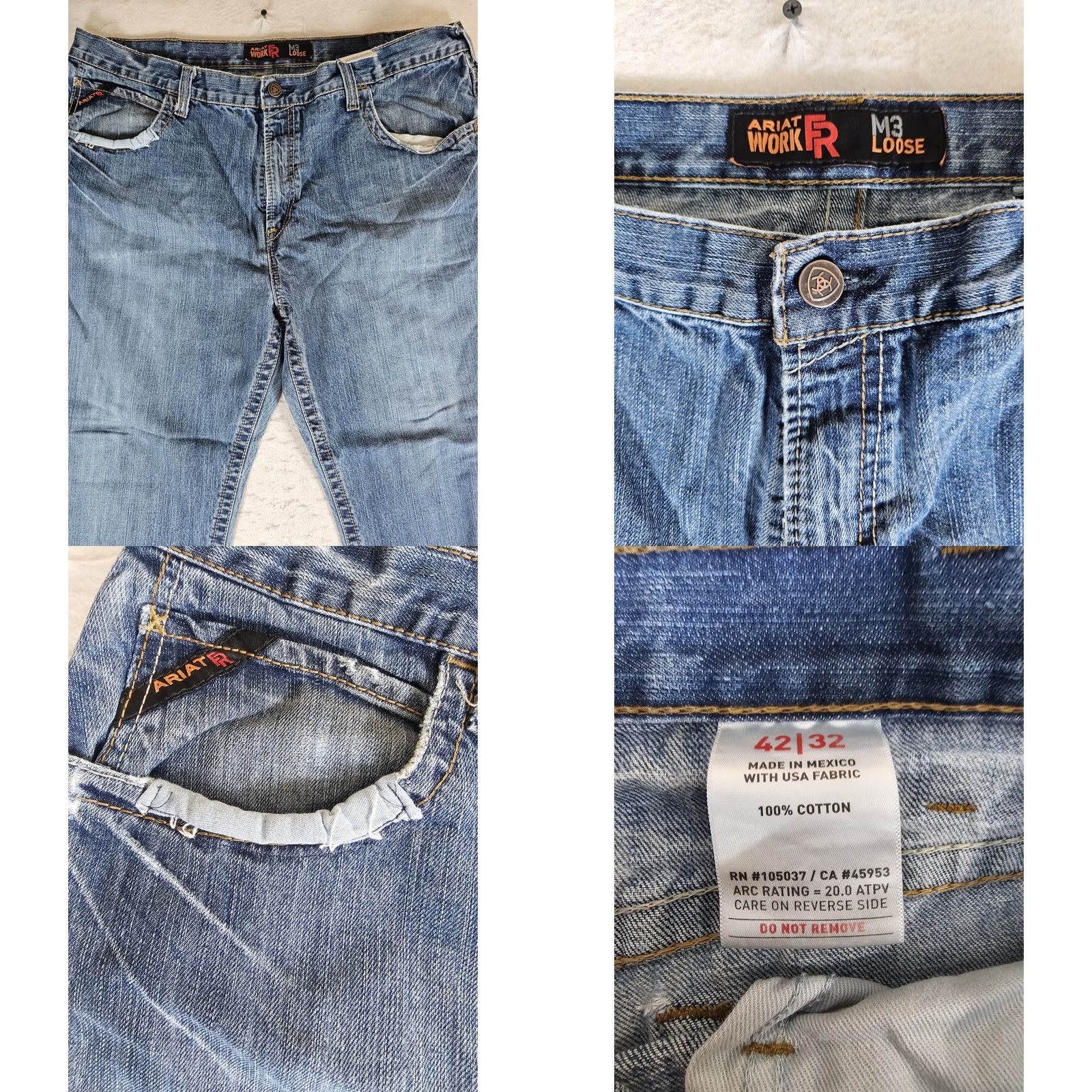 Ariat Ariat FR Fire Resistant M3 Loose Straight Blue Jeans Mens CAT2 Workwear Size US 44 / EU 60 - 8 Thumbnail