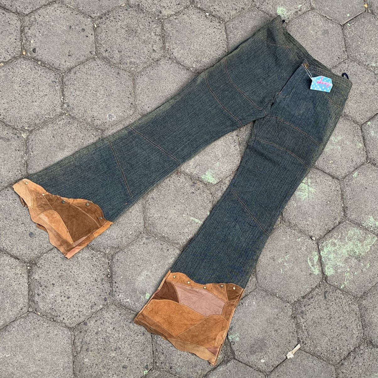 Japanese Brand Deep to deep flare jeans mix leather pocket Size 27" / US 4 / IT 40 - 3 Thumbnail