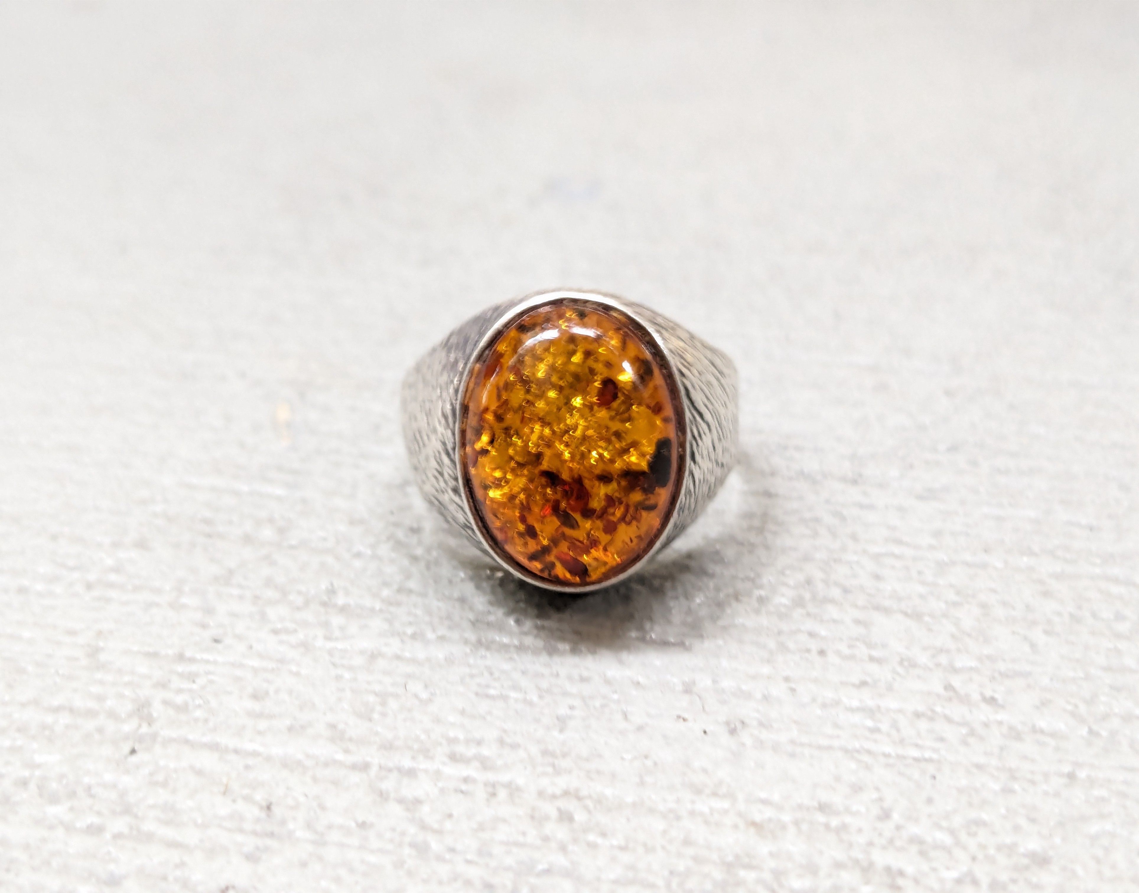 Other Vintage Sterling Silver Ring Amber Size 8.5 Minimalist Oval Size ONE SIZE - 12 Thumbnail