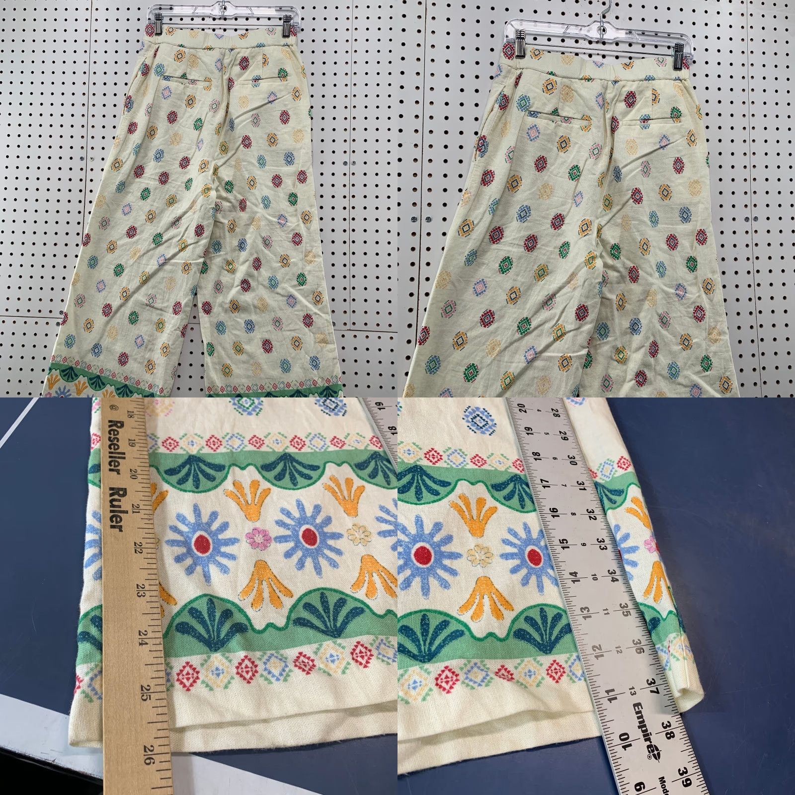 Anthropologie VINTAGE Anthropologie Linen Wide Leg Pants Women S Hippie Boho 28x26 Beige Floral Linen Crew? Size 28" / US 6 / IT 42 - 8 Thumbnail