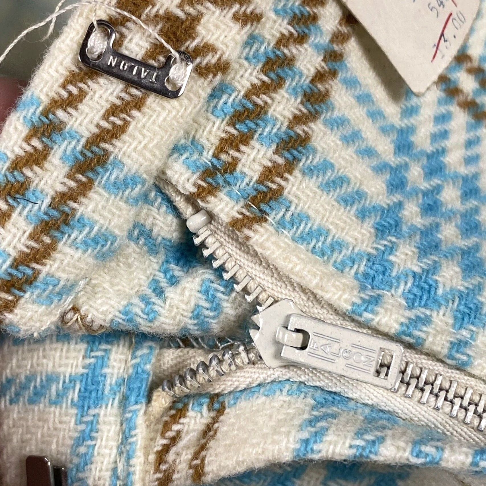 Vintage VINTAGE 1960s Russ Flannel Plaid High Waisted Pants Women's Medium Blue White Brown Clubwear Size 29" - 6 Thumbnail