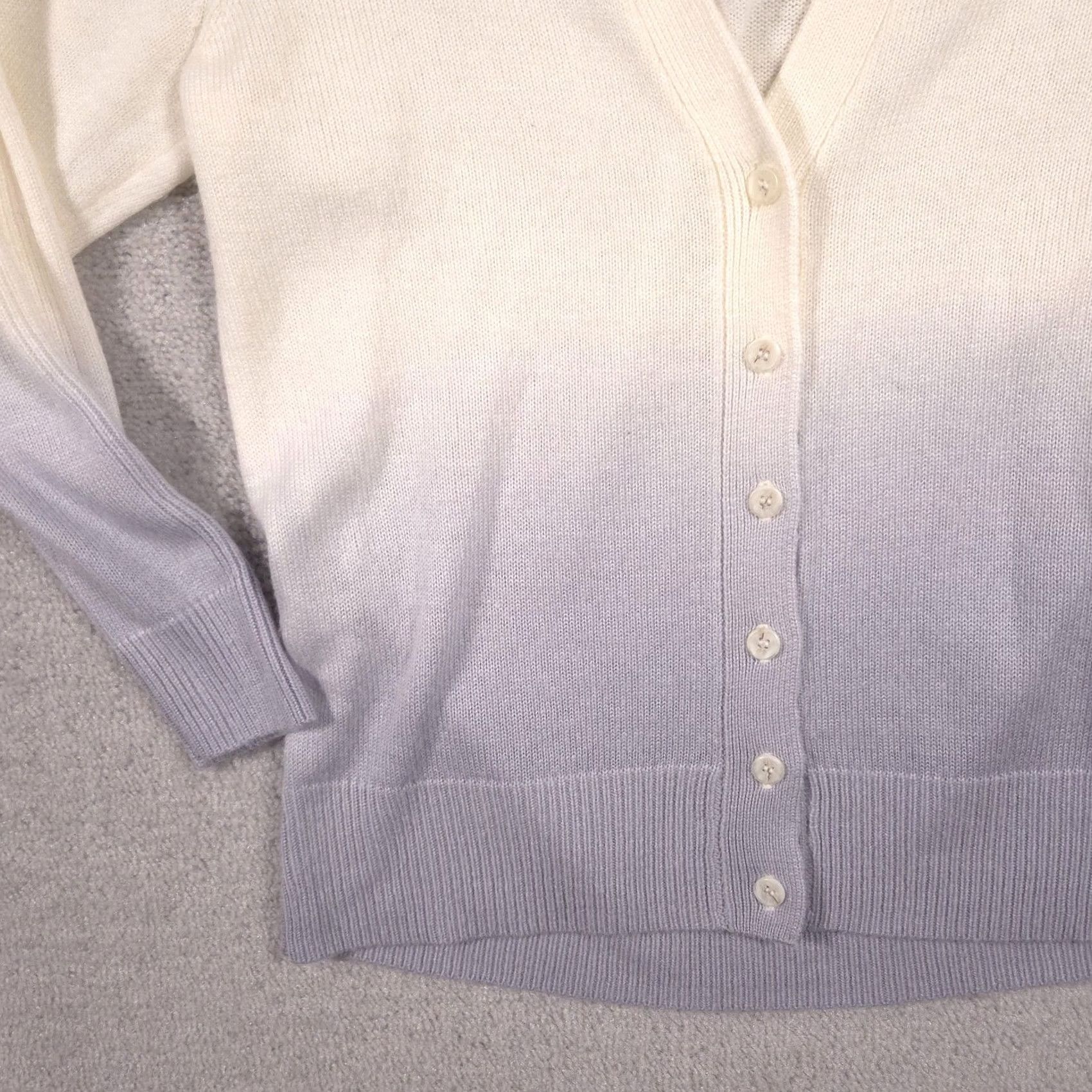 Loft LOFT Cardigan Sweater Women Large White Purple Ombre Button Front Knit Top Cardigan Size L / US 10 / IT 46 - 3 Thumbnail