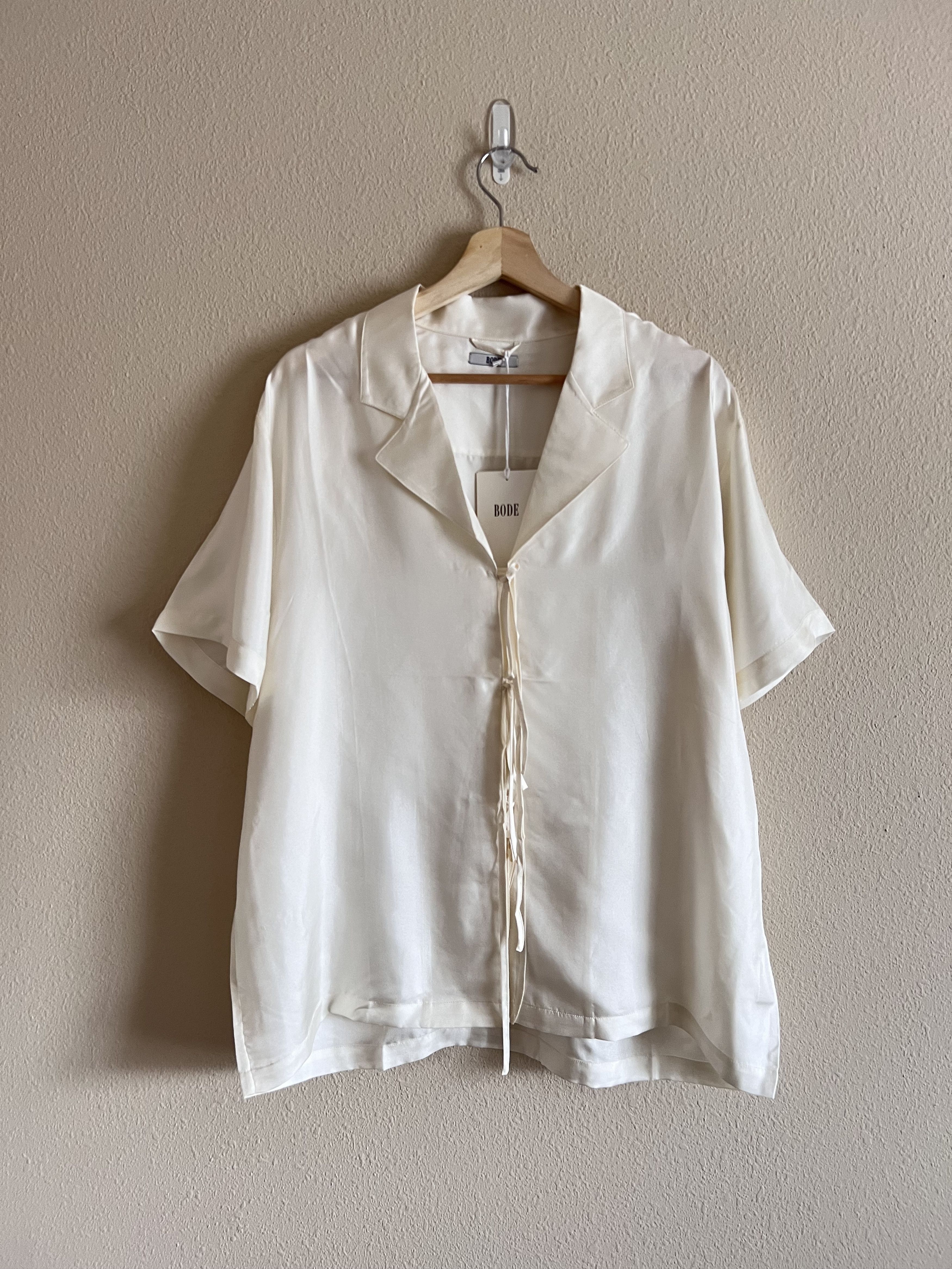 Bode Micro Tie Silk Shirt in Cream