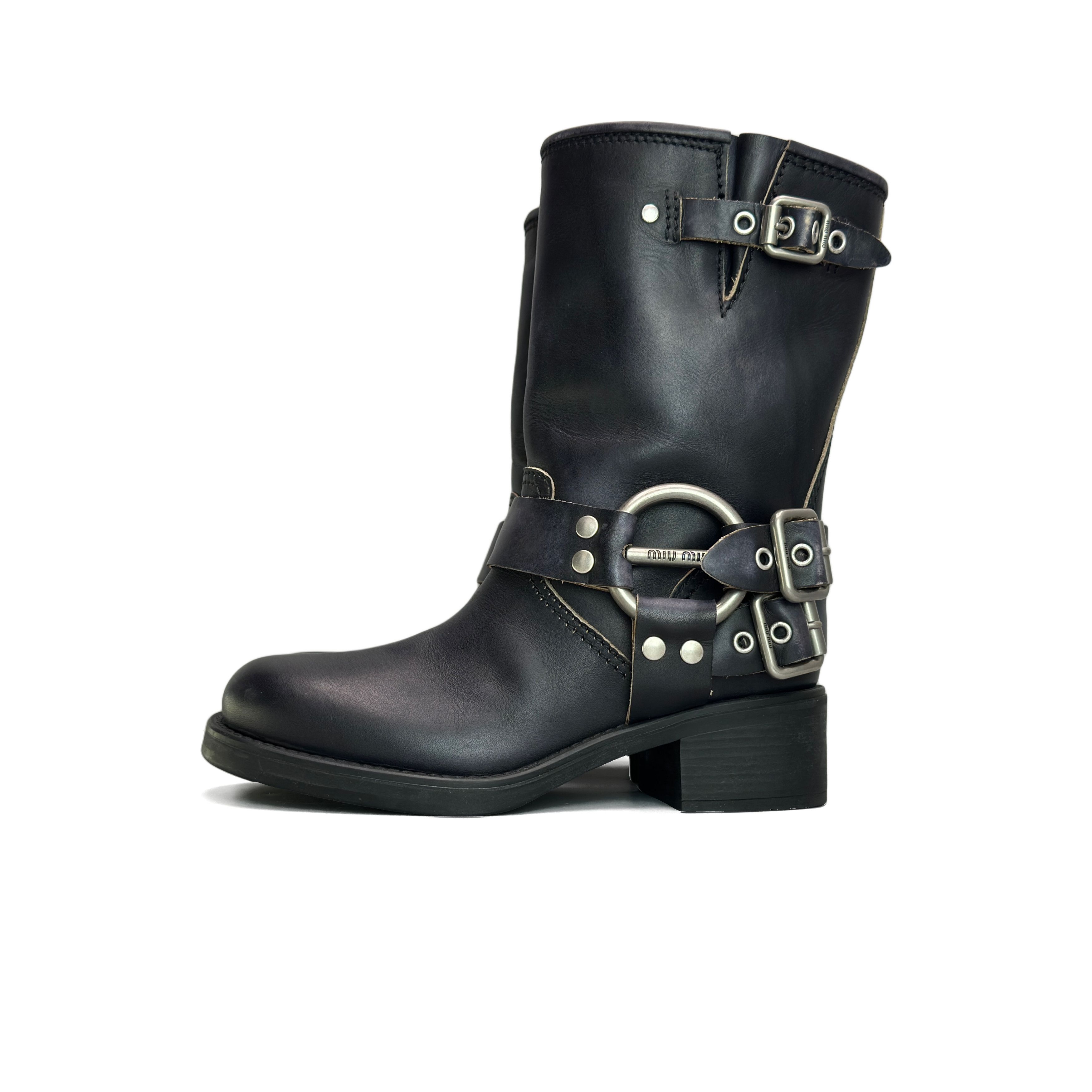 Miu Miu Miu Miu Leather Buckle Boots Size 36.5 Size US 6.5 / IT 36.5 - 1 Thumbnail