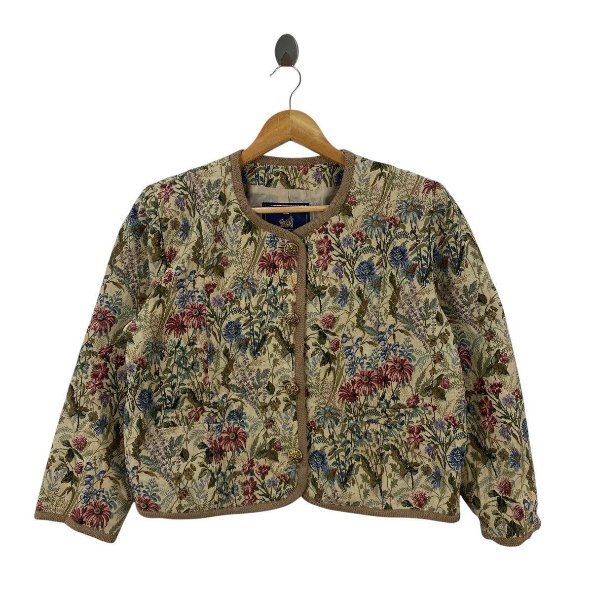 Vintage Vintage COCK TOWN Floral Tapestry Cropped Jacket Gobelin Size L / US 10 / IT 46 - 3 Thumbnail