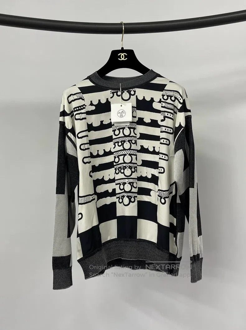 Hermes Hermes Silk Mixed Print Knit Top Size XXS / US 00 / IT 34 - 1 Thumbnail