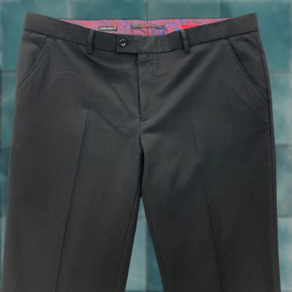 Vintage Alberto Ceramica George Dress Pants Mens 42x28 Black Modern Fit Stretch Casual Dress Pants Mens 42 Black Regular Pockets Slashes Size US 42 / EU 58 - 1 Thumbnail