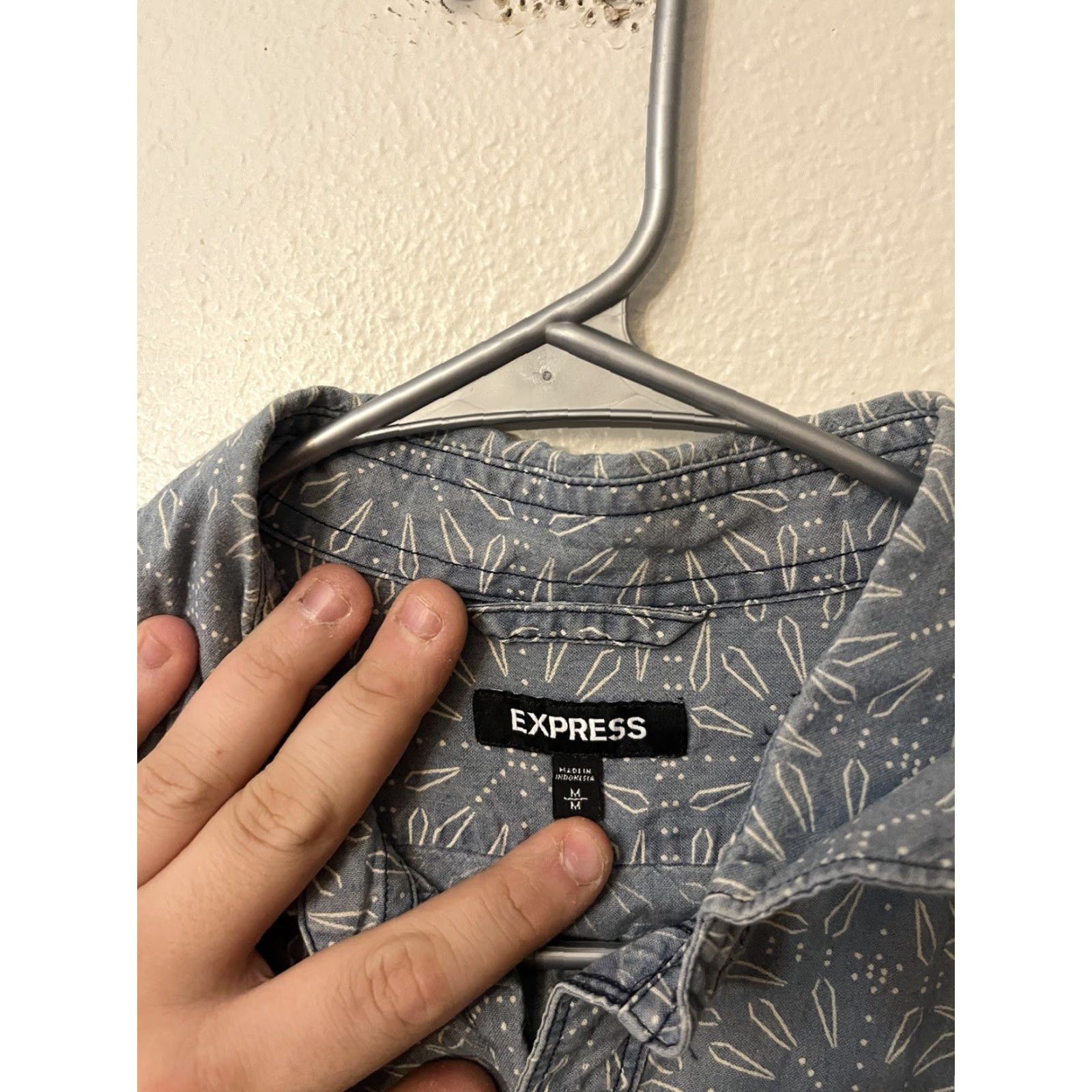 Express Express Shirt Button-Up Men Medium Blue All Over Print Long Sleeve Pockets Size US M / EU 48-50 / 2 - 2 Thumbnail