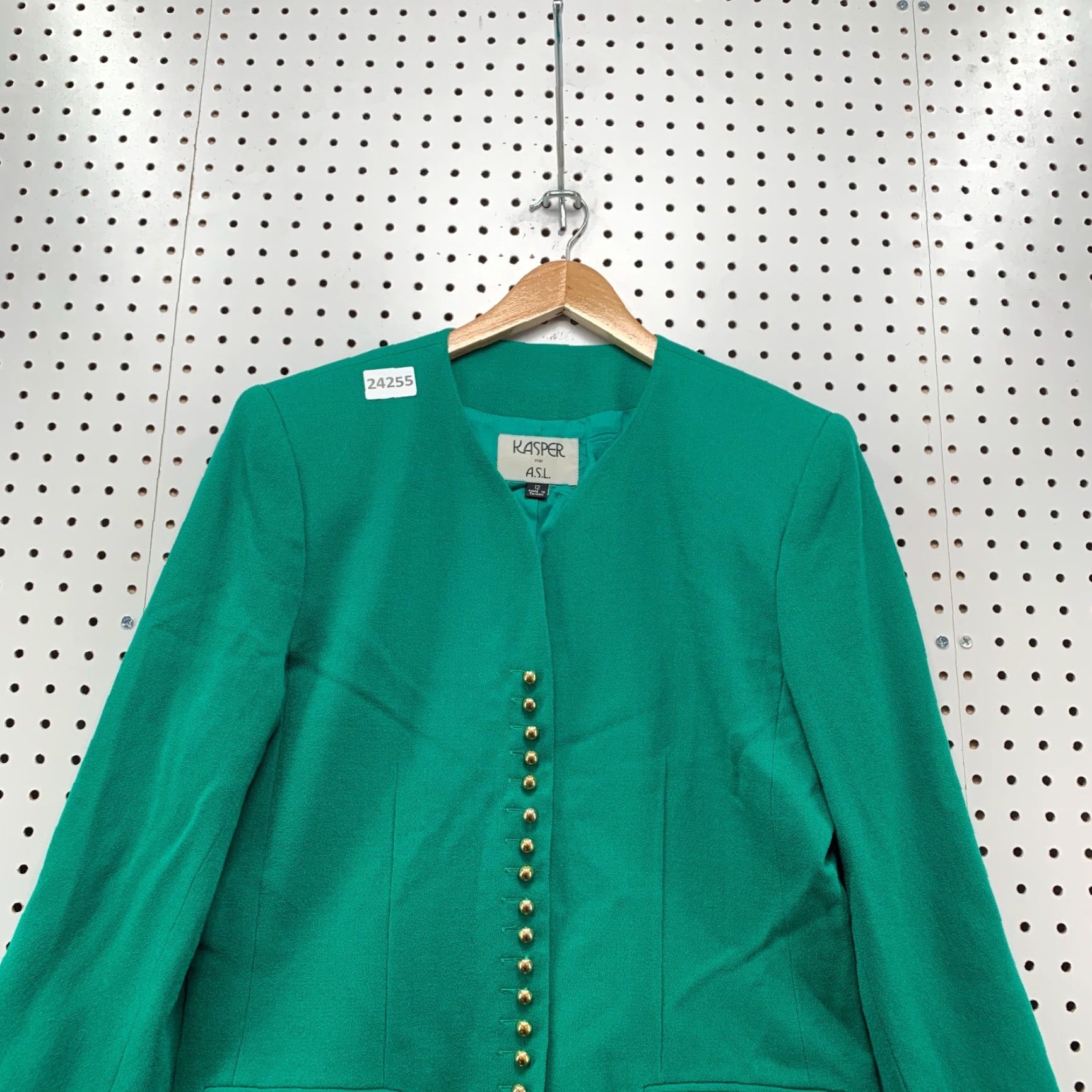 Kasper Kasper Blazer Womens Size 12 Green 100% Wool Jacket Size XL / US 12-14 / IT 48-50 - 2 Thumbnail
