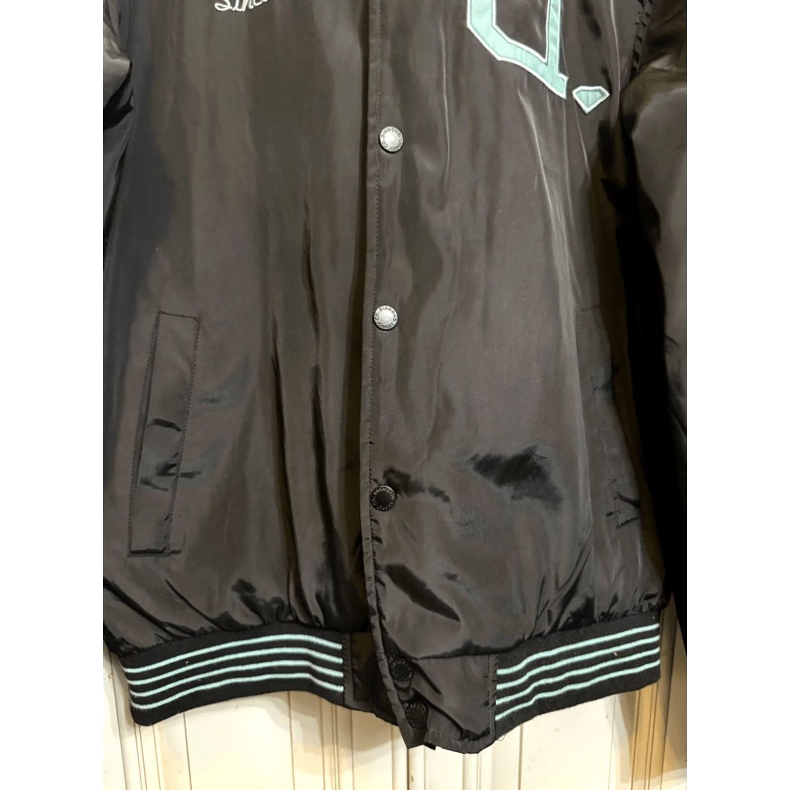 Vintage Diamond Men's Varsity Jacket Shirt Jacket Stripe Snap Button Quilted Lined Black Green Medium Size US M / EU 48-50 / 2 - 6 Thumbnail
