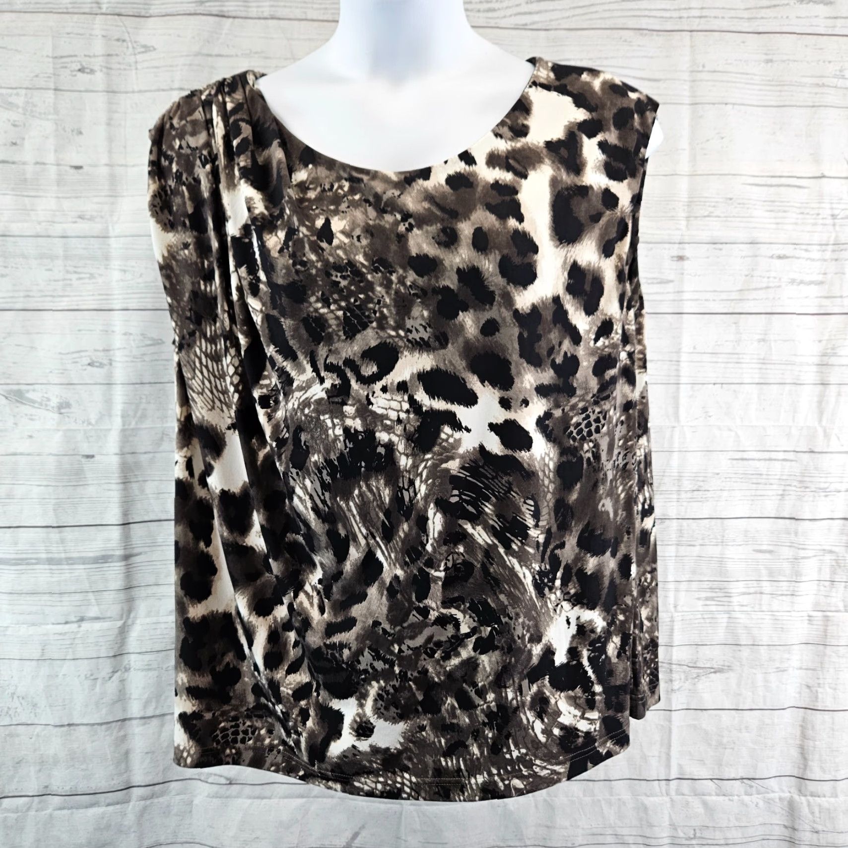 Kenneth Cole Kenneth Cole Womens Top 3X Black Gray Animal Print Sleeveless Polyester Blend Blouse Size XXL / US 16-18 / IT 52-54 - 2 Thumbnail
