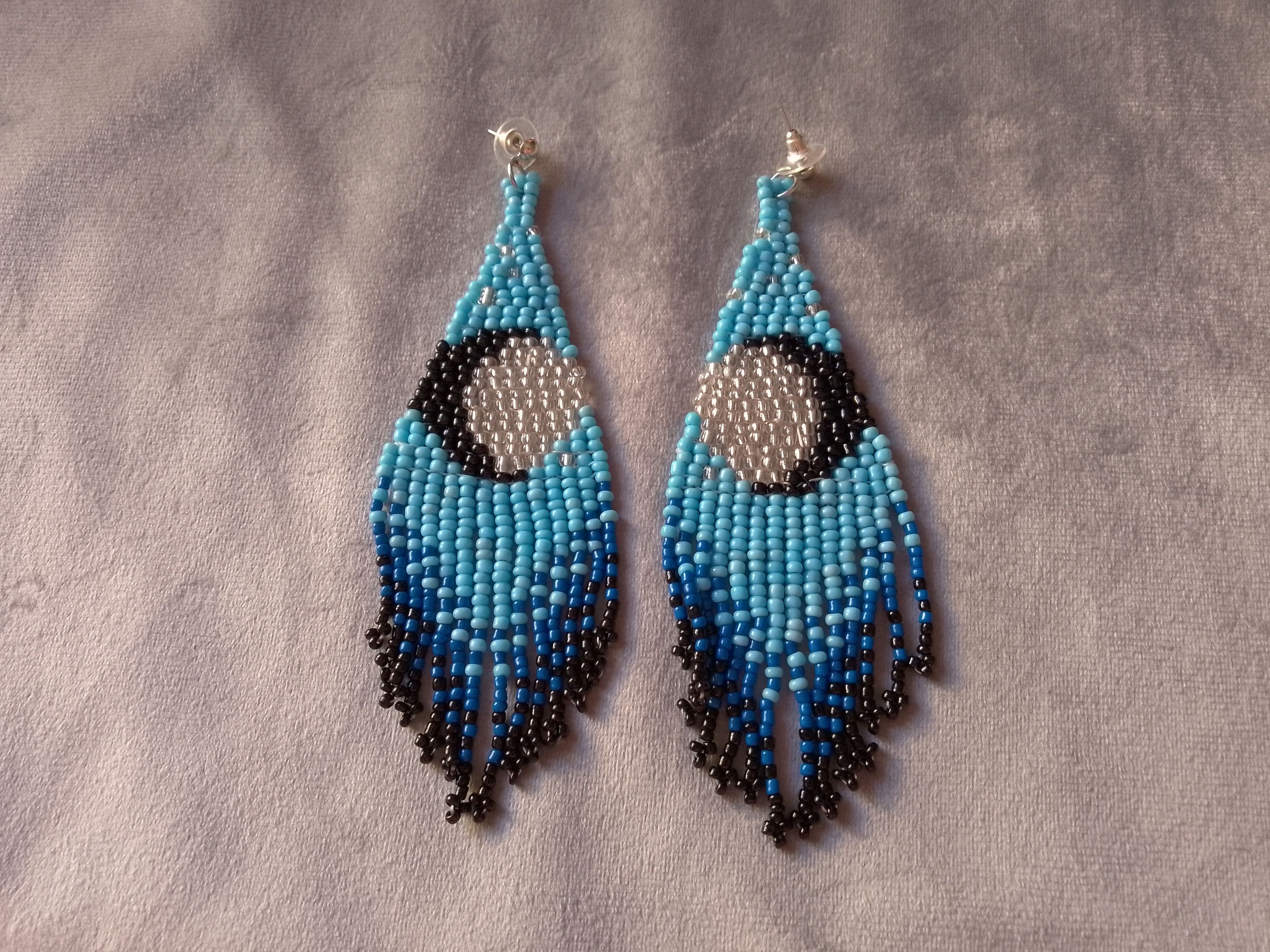 Handmade Earrings Blue Extra Long Bangs Moon Unique Size ONE SIZE - 3 Thumbnail