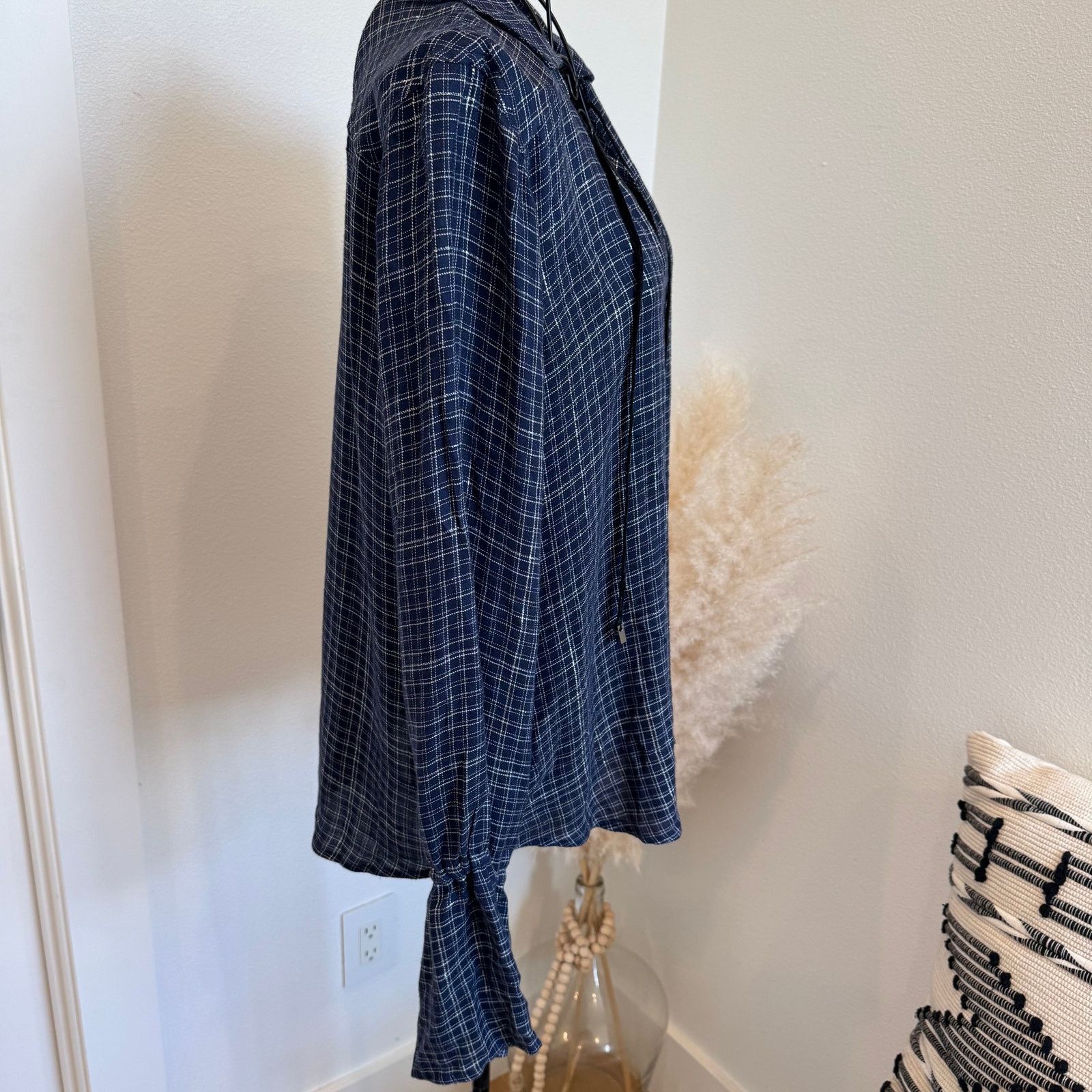 Paige PAIGE Calissa Navy Plaid Flannel Peacoat Gunmetal Check Top Size M / US 6-8 / IT 42-44 - 5 Thumbnail