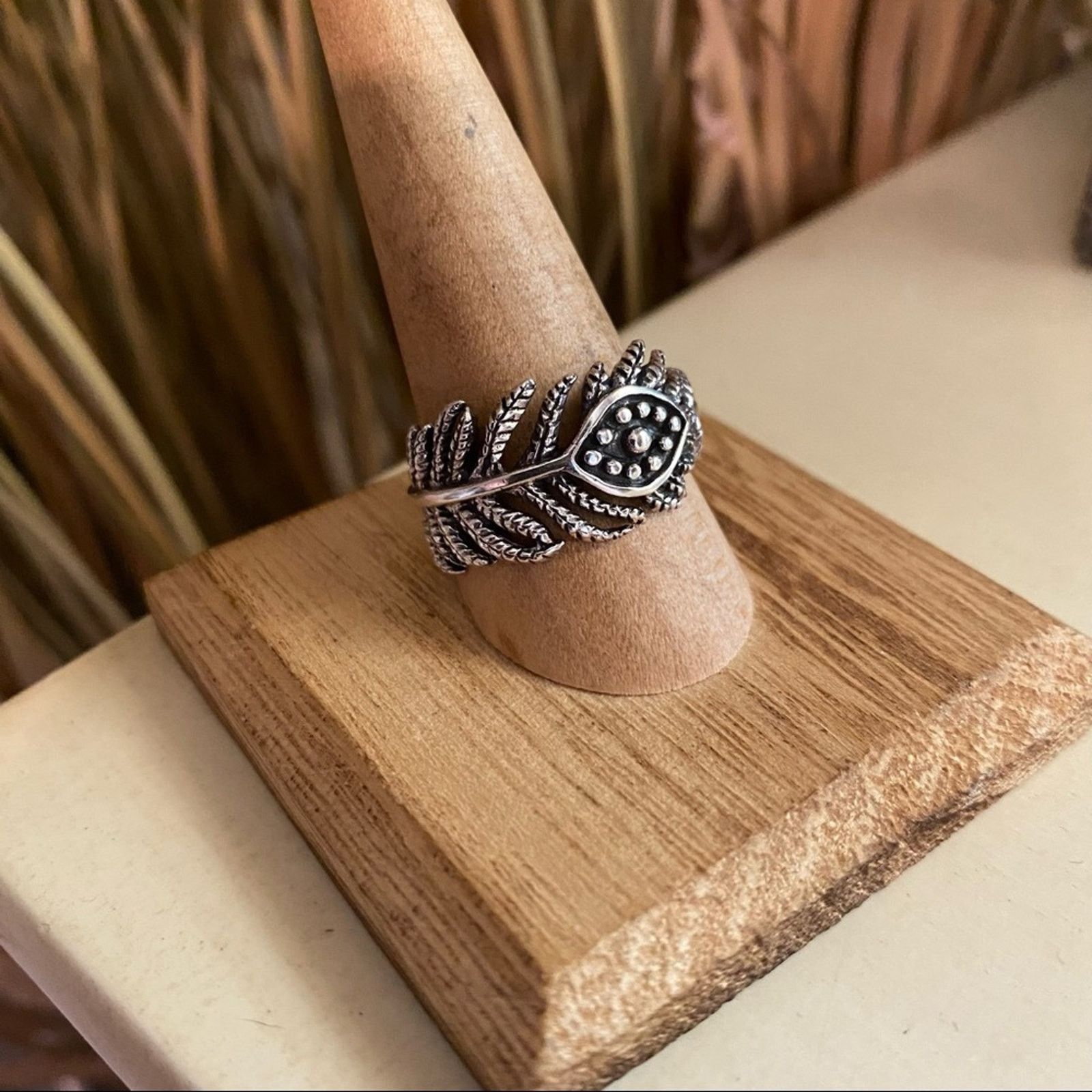 The Unbranded Brand Evil Eye Leaves Boho Sterling Silver Ring Size ONE SIZE - 6 Thumbnail