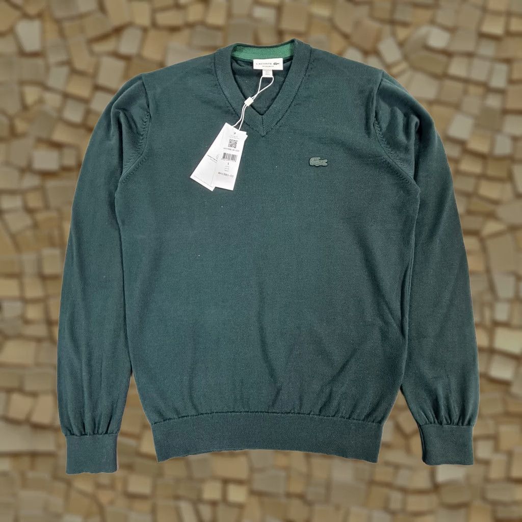 Lacoste Lacoste Jumper Green Small Regular Wool Knitted Pullover V-Neck Long Sleeve Machine Washable Mens Size US S / EU 44-46 / 1 - 1 Thumbnail