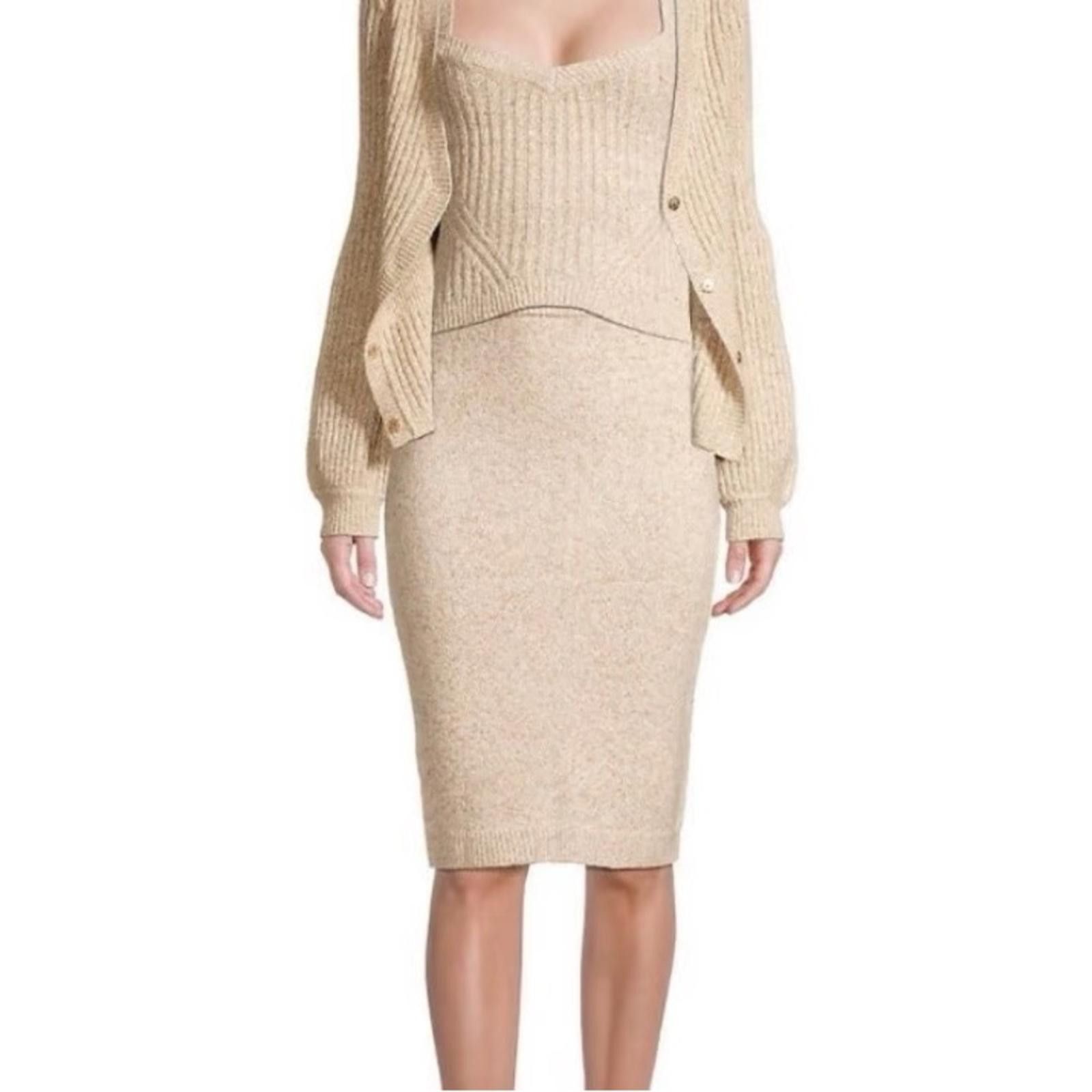 Donna Karan Donna Karan New York Camel/Ivory Knit Pencil Skirt Size 32" / US 10 / IT 46 - 1 Thumbnail