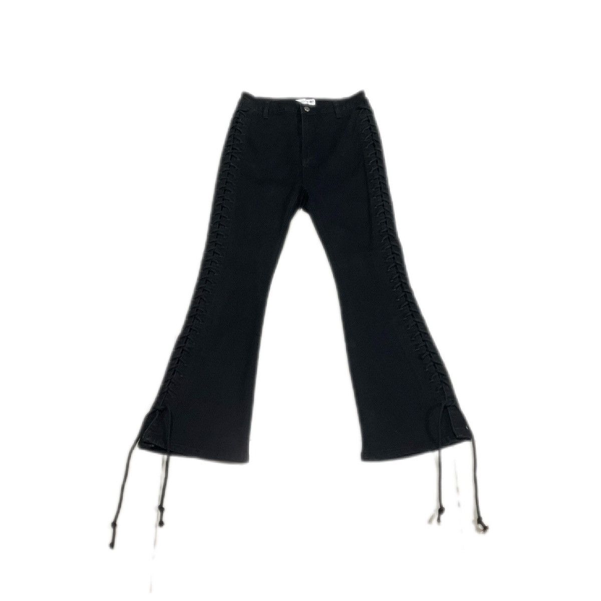 🔥Sick Y2K Shaggie Bondage Laces Up Flared Denim Black