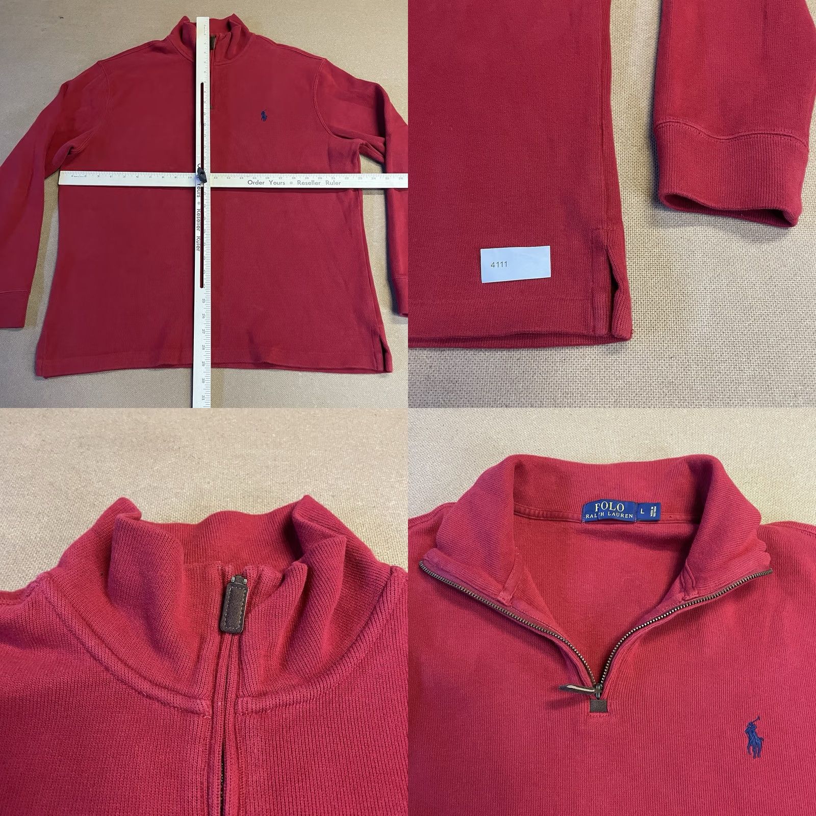 Polo Ralph Lauren Polo Ralph Lauren Sweater Adult Large Red 1/4 Zip Logo Knit Collared Zipper Mens Size US L / EU 52-54 / 3 - 8 Thumbnail