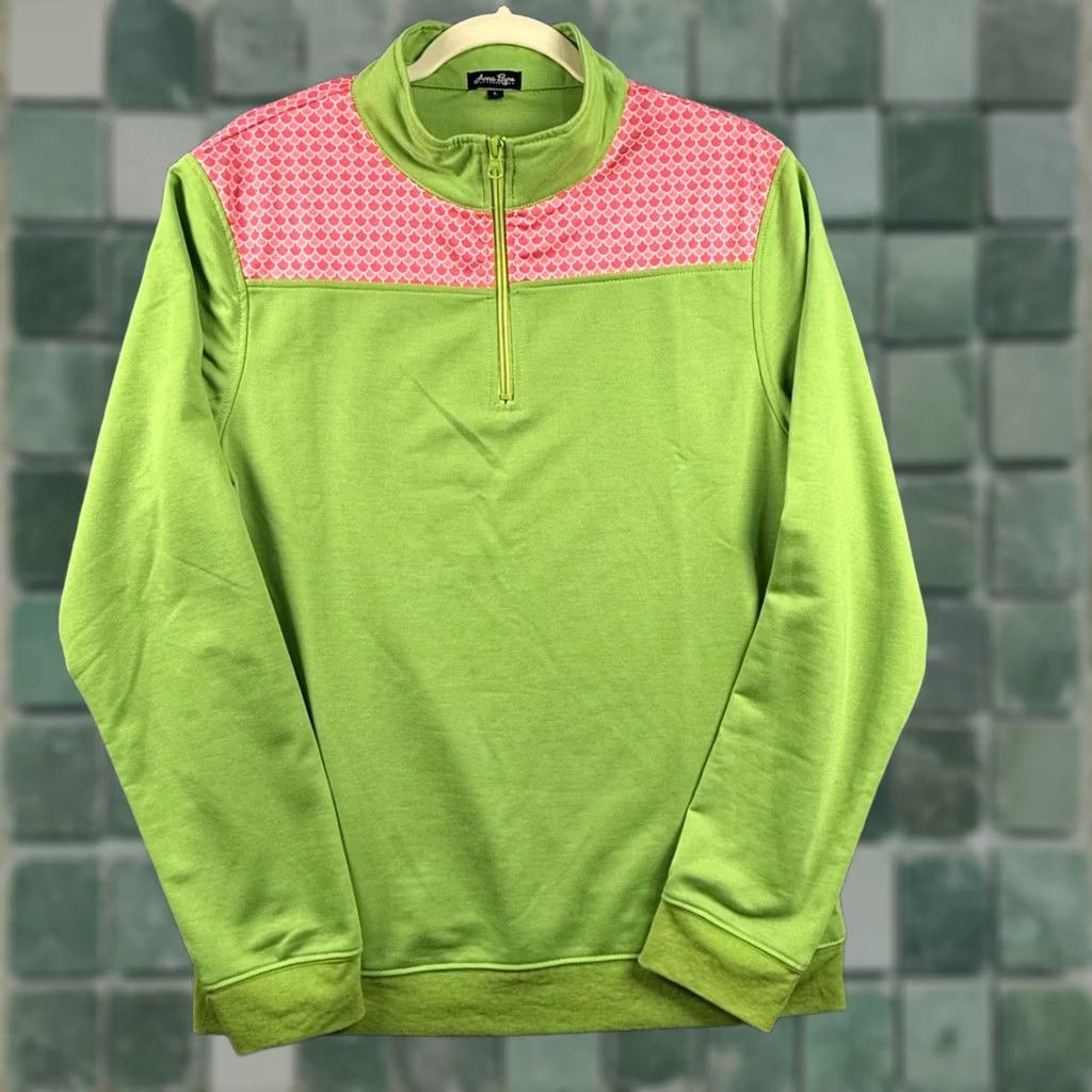 Vintage Anna Lane Women Sweatshirt L Pullover 1/4 Zip Lime Green Pink Mermaid Retro Size L / US 10 / IT 46 - 1 Thumbnail