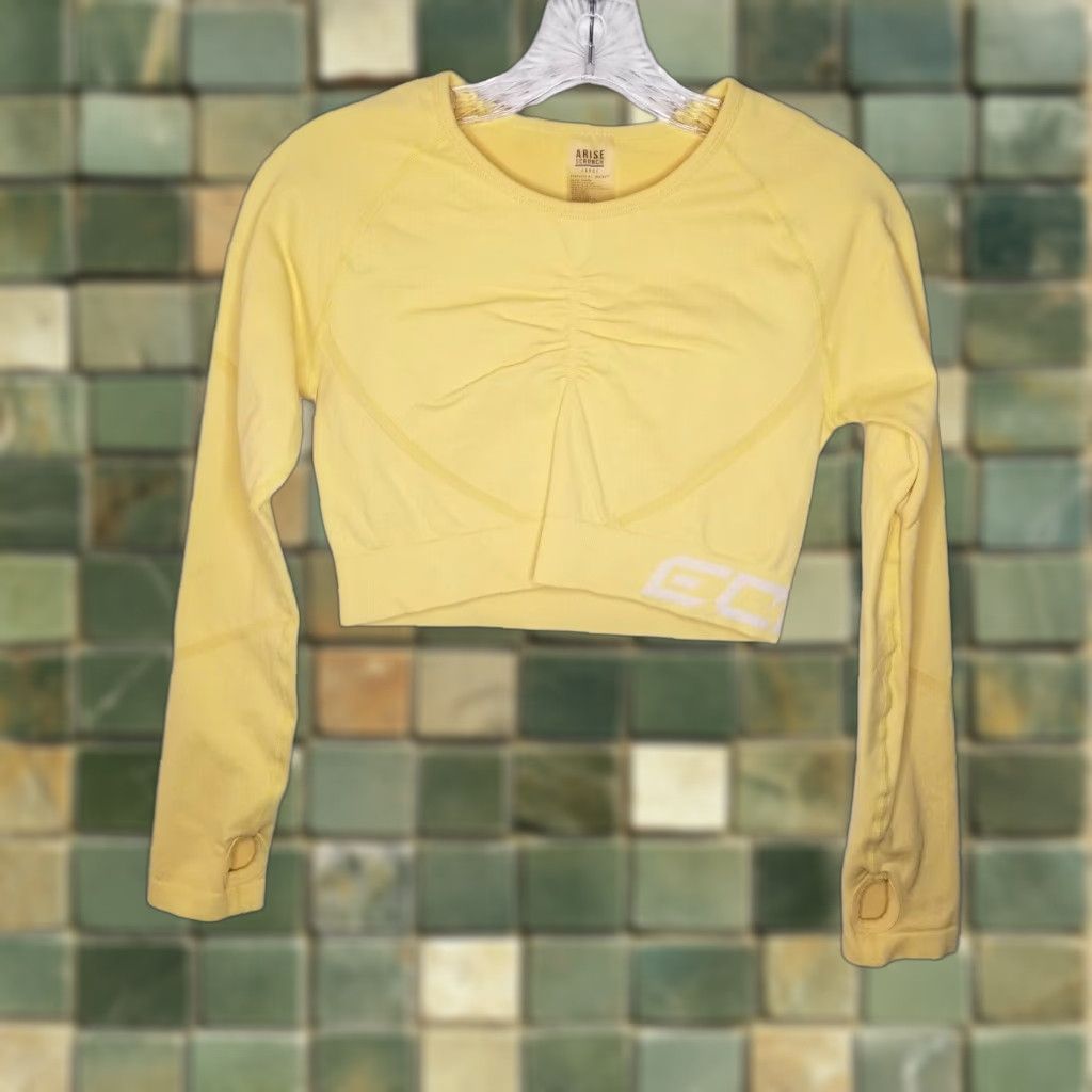 Vintage ARISE SCRUNCH Yellow Long Sleeve Athletic Crop Top Size L Womens Size L / US 10 / IT 46 - 1 Thumbnail