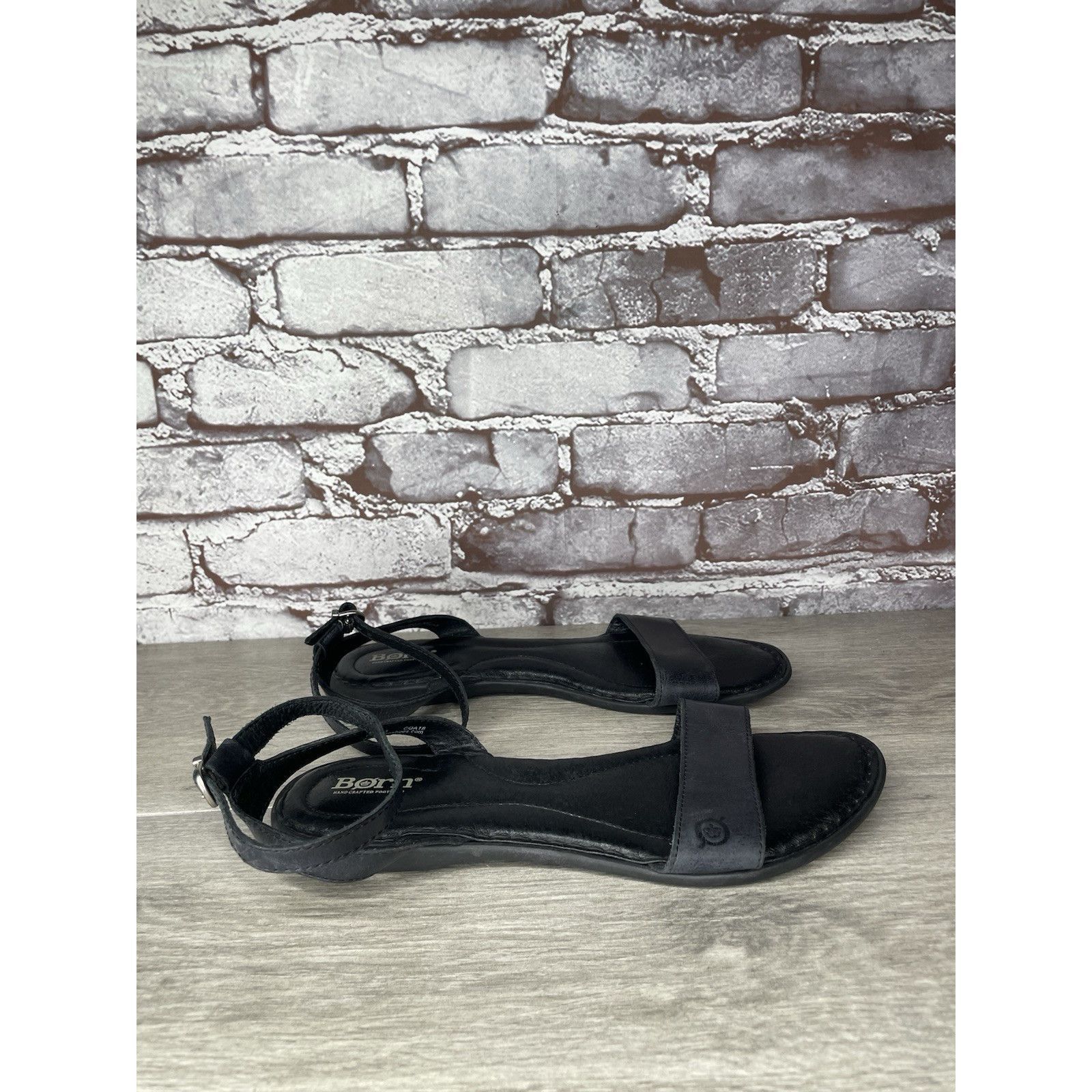 Born Born Handcrafted Black Leather Open Toe Ankle Strap Flats Sa Size US 8 / IT 38 - 3 Thumbnail