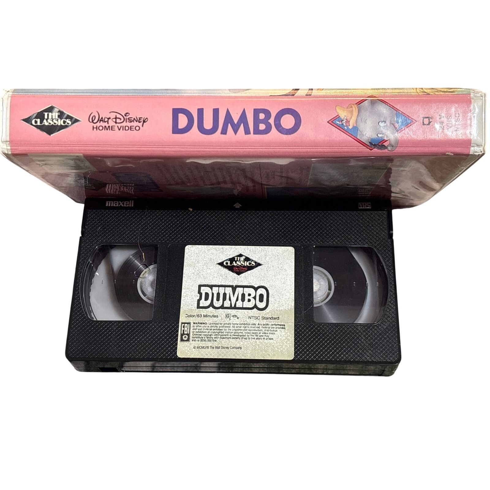 Disney Rare Dumbo (VHS Tape, Walt Disney Black Diamond Pink Spine Size ONE SIZE - 3 Thumbnail