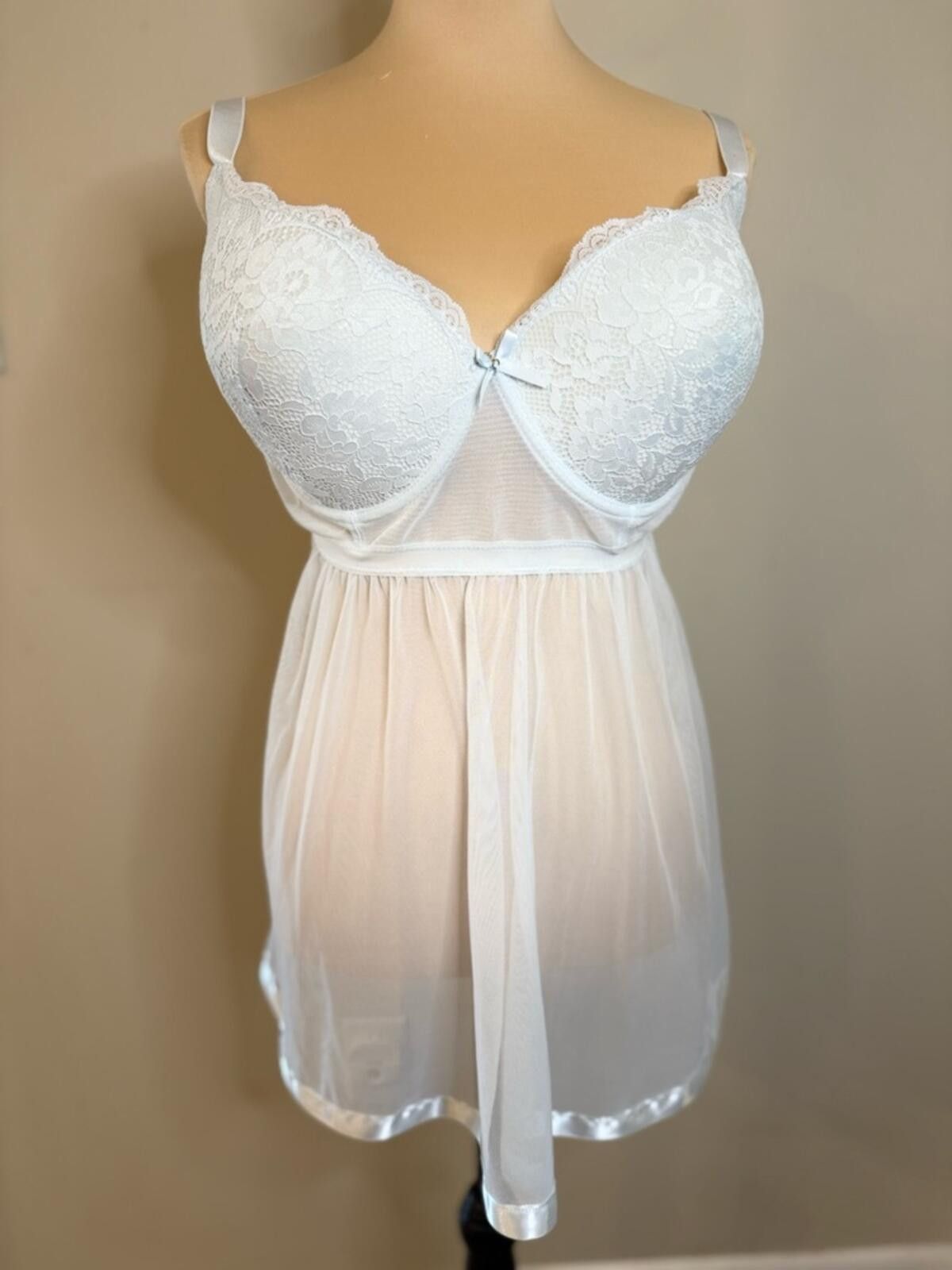 Other White floral lace bra lingerie top sheer mesh camisole SZ 1X Size ONE SIZE - 1 Thumbnail