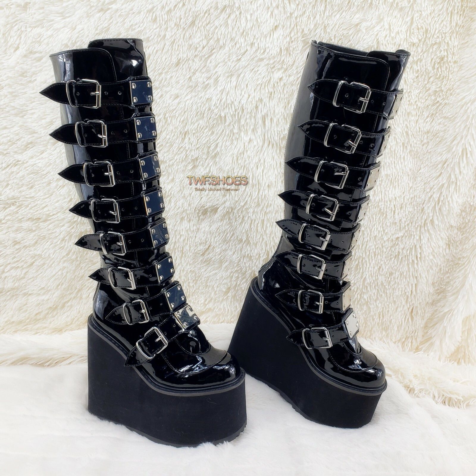 Other DEMONIA Swing 815WC Black Patent Wide Calf Goth Punk Knee Bo Size US 10 / IT 40 - 1 Thumbnail