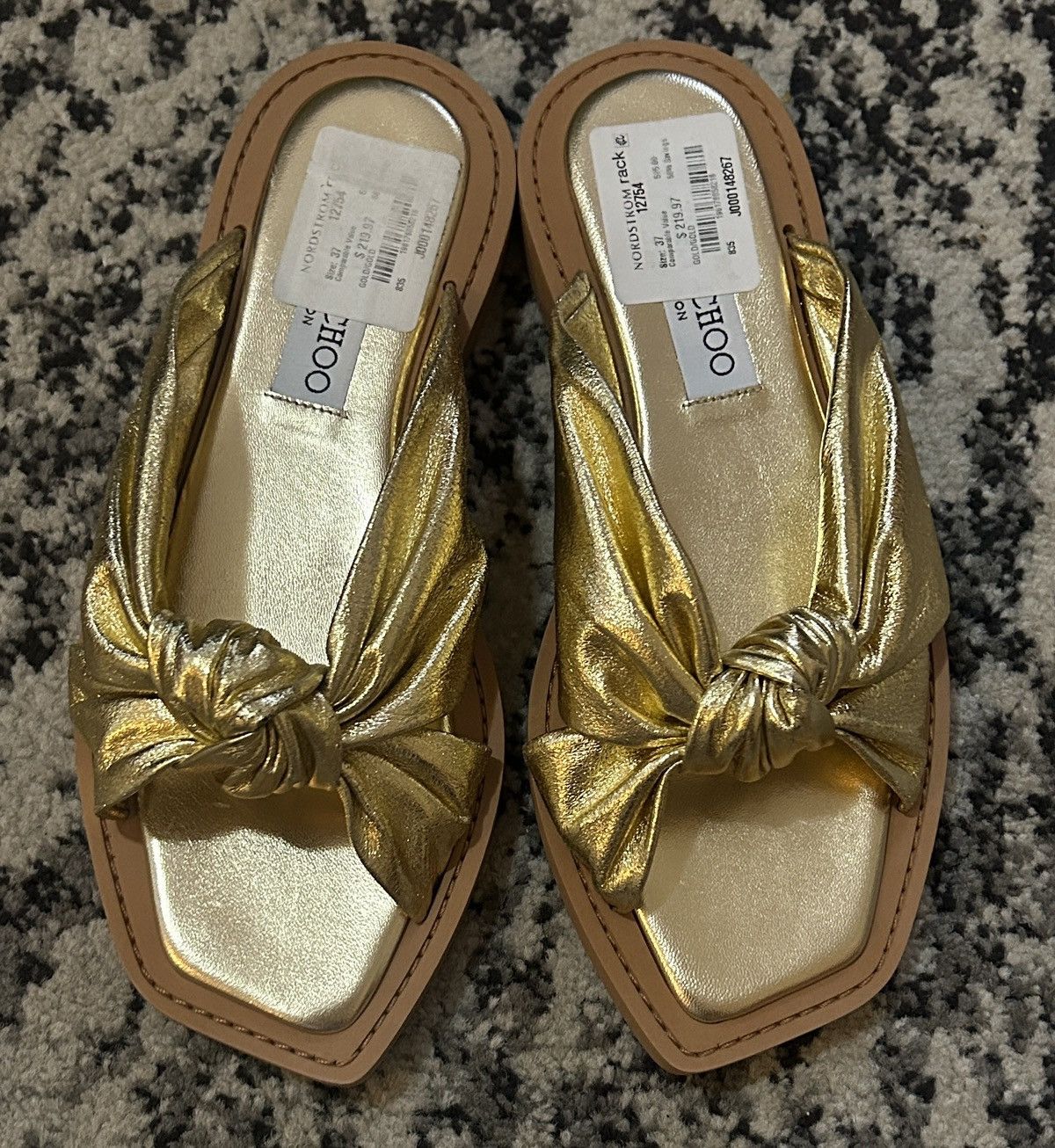 Jimmy Choo Jimmy Choo Tropica Knotted Metallic Leather Flat Sandal Size US 7 / IT 37 - 1 Thumbnail