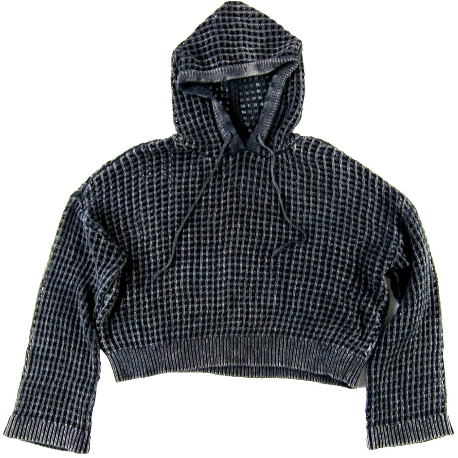 Vintage Arizona Jean Co Sweater Hooded Open Knit Pullover Crop Washed Black XL NWT Size XL / US 12-14 / IT 48-50 - 2 Thumbnail